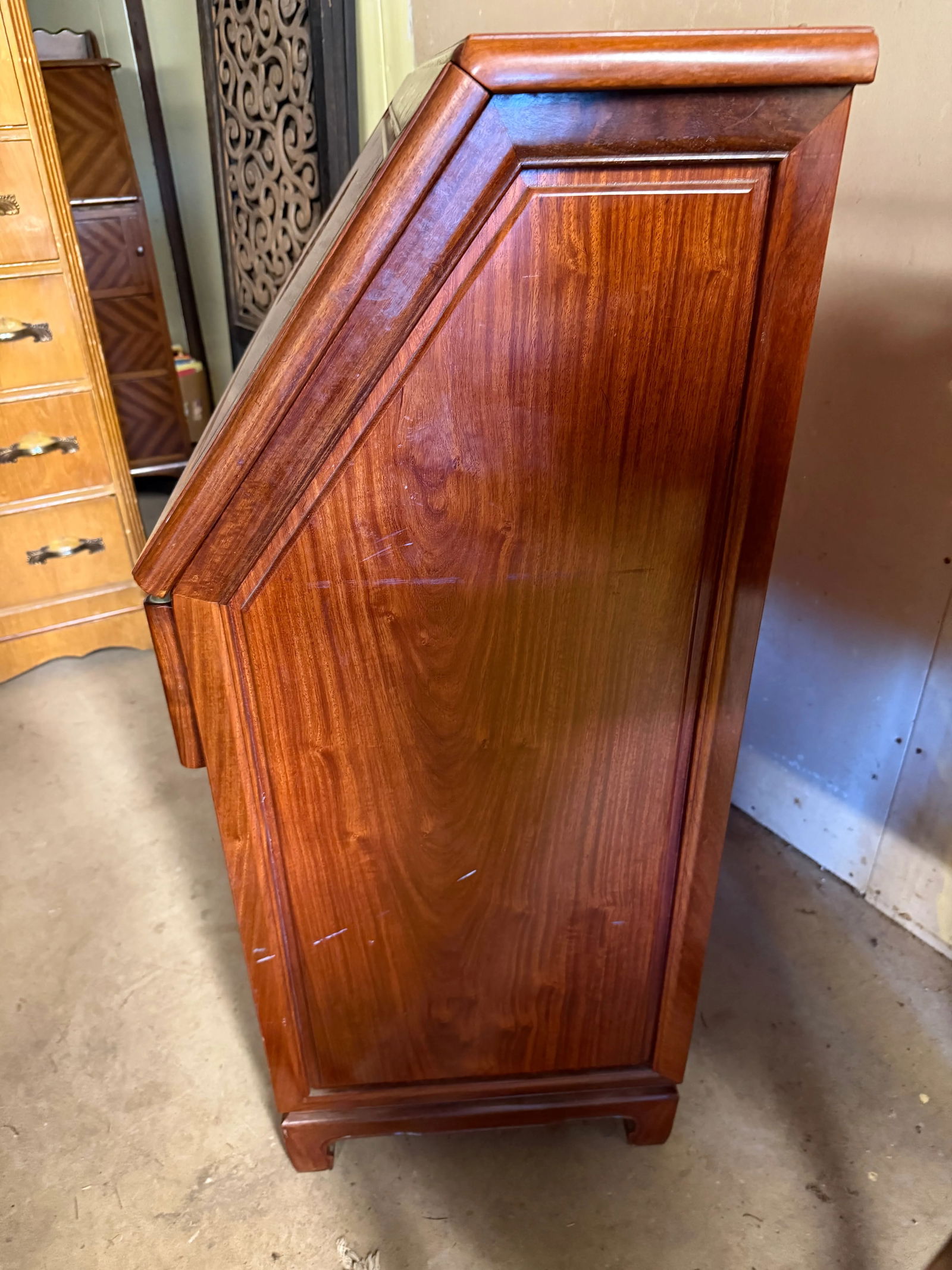 Modern Magic 1960s Hand Carved Rosewood Desk Custom Made in Hong Kong in the Style of George Zee - 5
