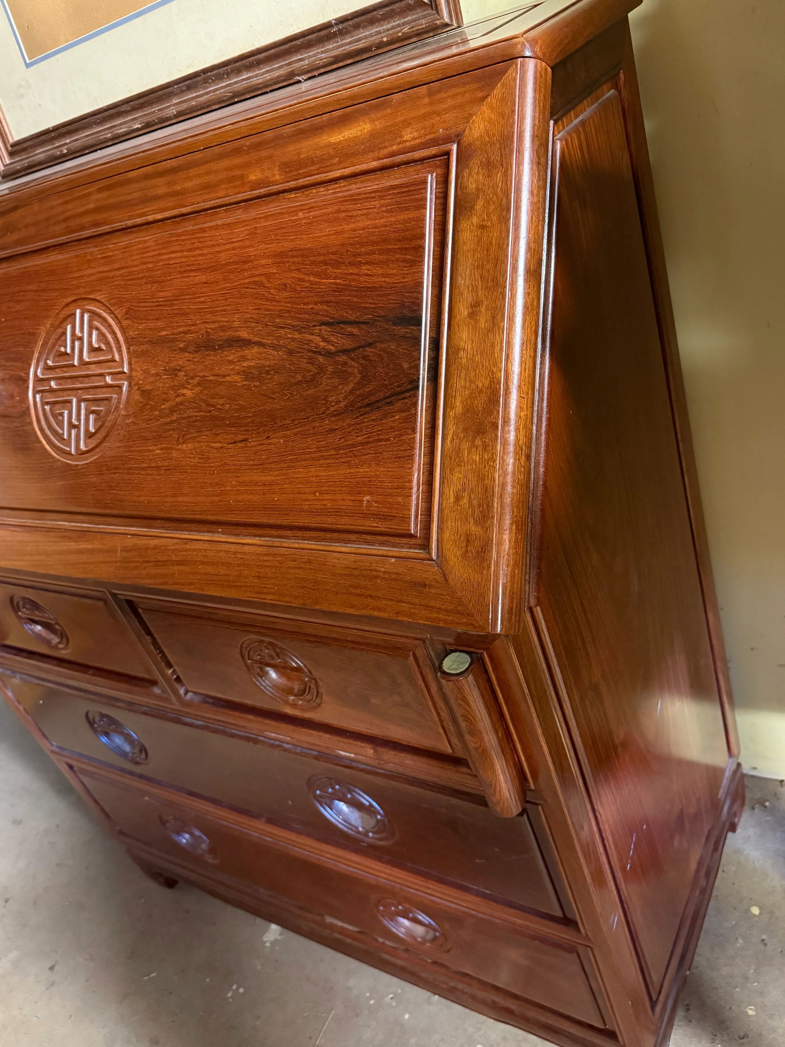 Modern Magic 1960s Hand Carved Rosewood Desk Custom Made in Hong Kong in the Style of George Zee - 7