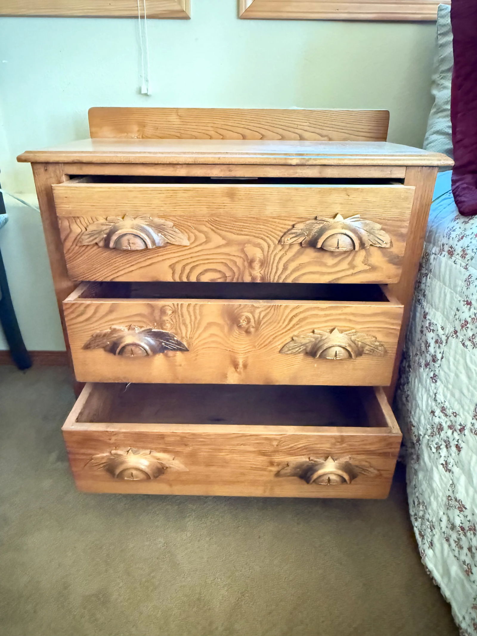 Antique Eastlake Three Drawer Dresser With Carved Leaf Handle Pulls - 2