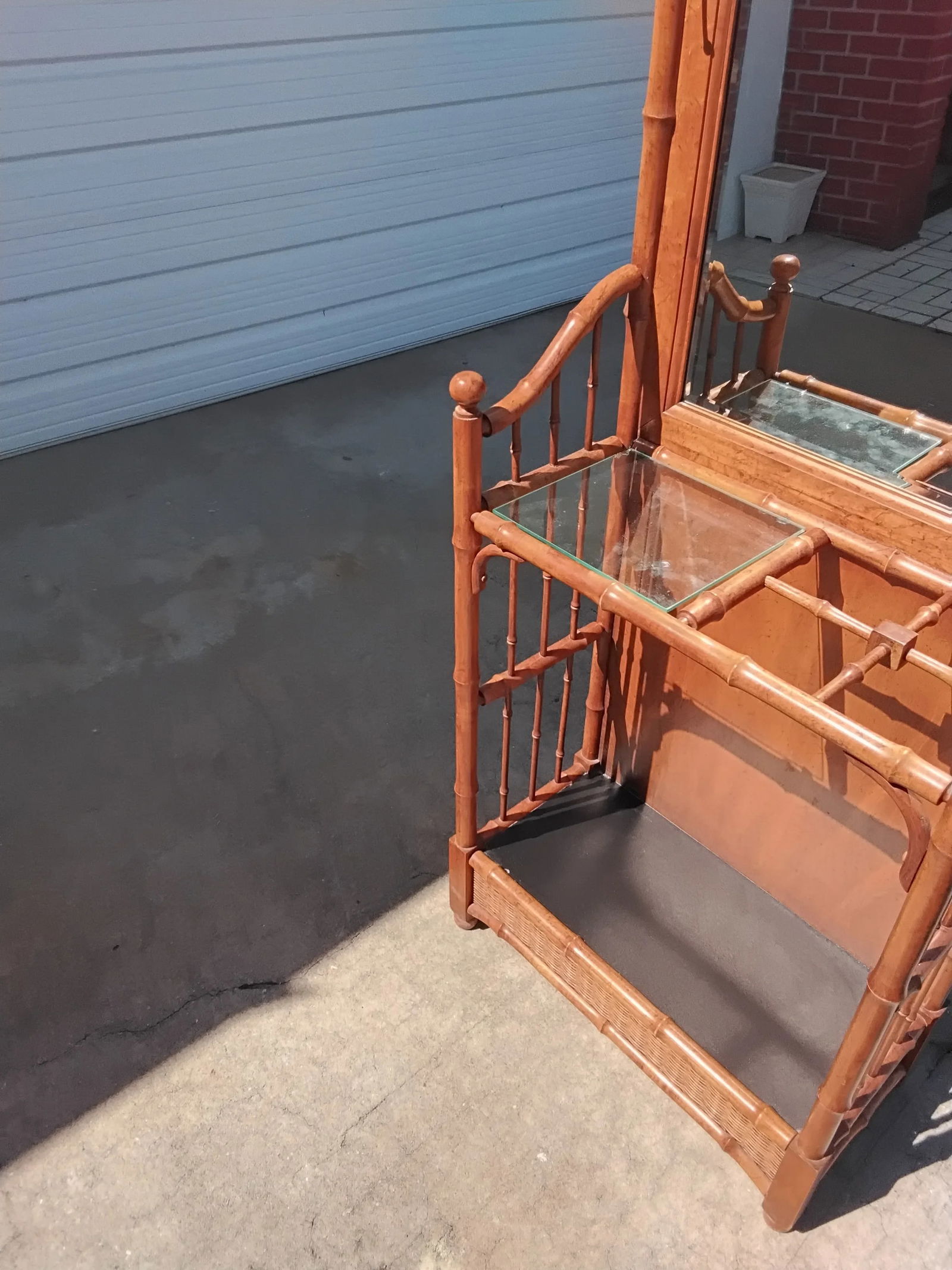 1980s Faux Bamboo and Wicker Hall Tree - 5