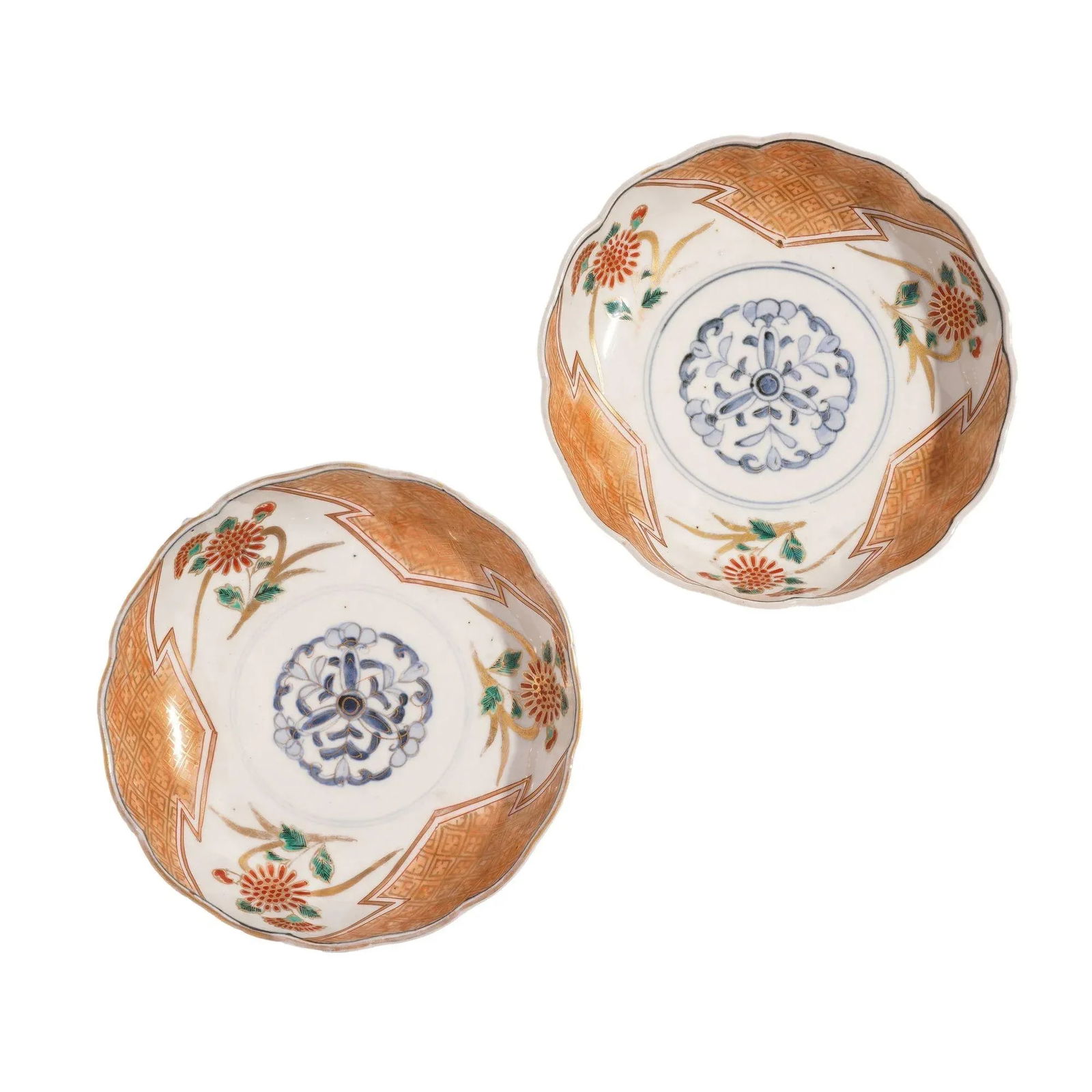 Pair of Japanese Imari Porcelain Footed Bowls, C. 1800's - 2