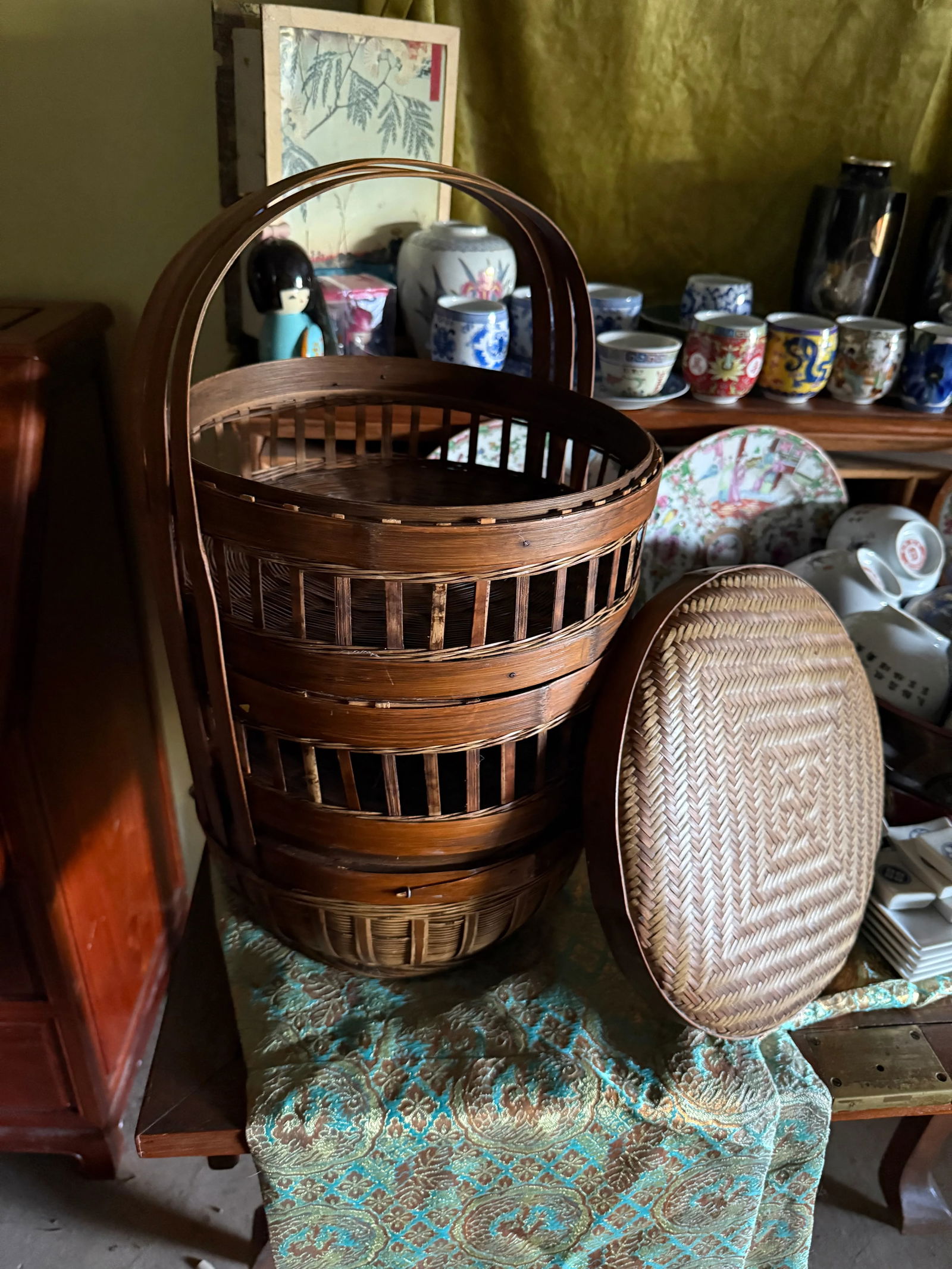 Vintage 3 Tier Chinese Wedding/Sewing Basket - 3