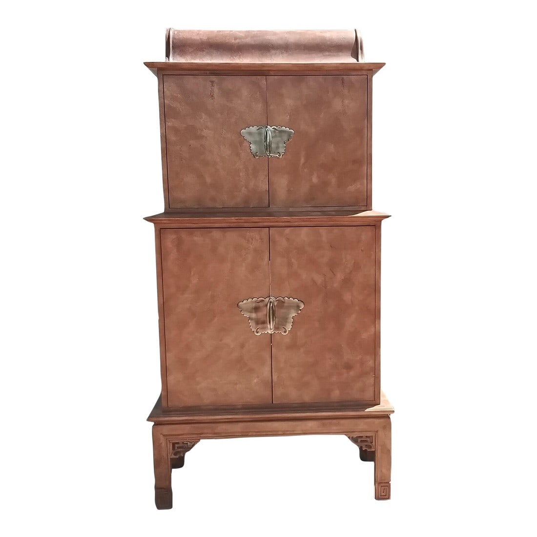 1990s Henerdon Chinoiserie Tv Armoire: Chinoiserie at its finest. This vintage Henerdon cabinet is so versatile. Can house and hide a TV with its pocket doors. Great for a bedroom, it has ample storage above for extra linens, or bulky