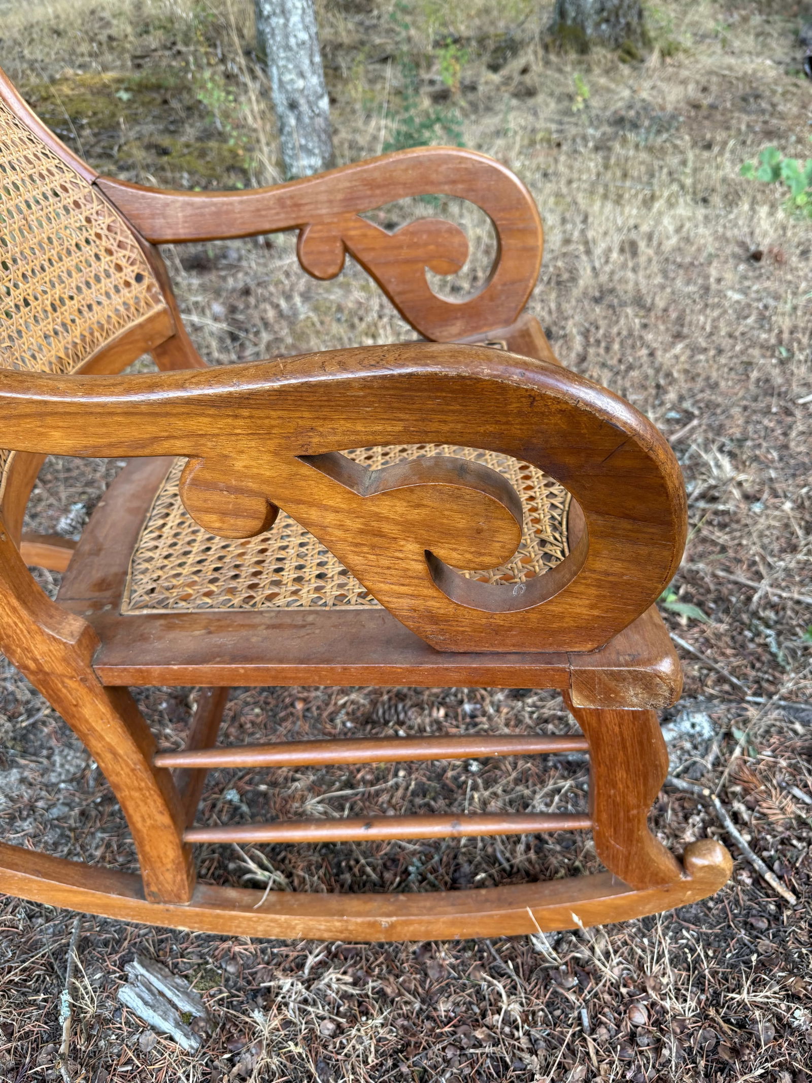 Late 19th Century Cane Back Tiger Maple Rocking Chair - 3