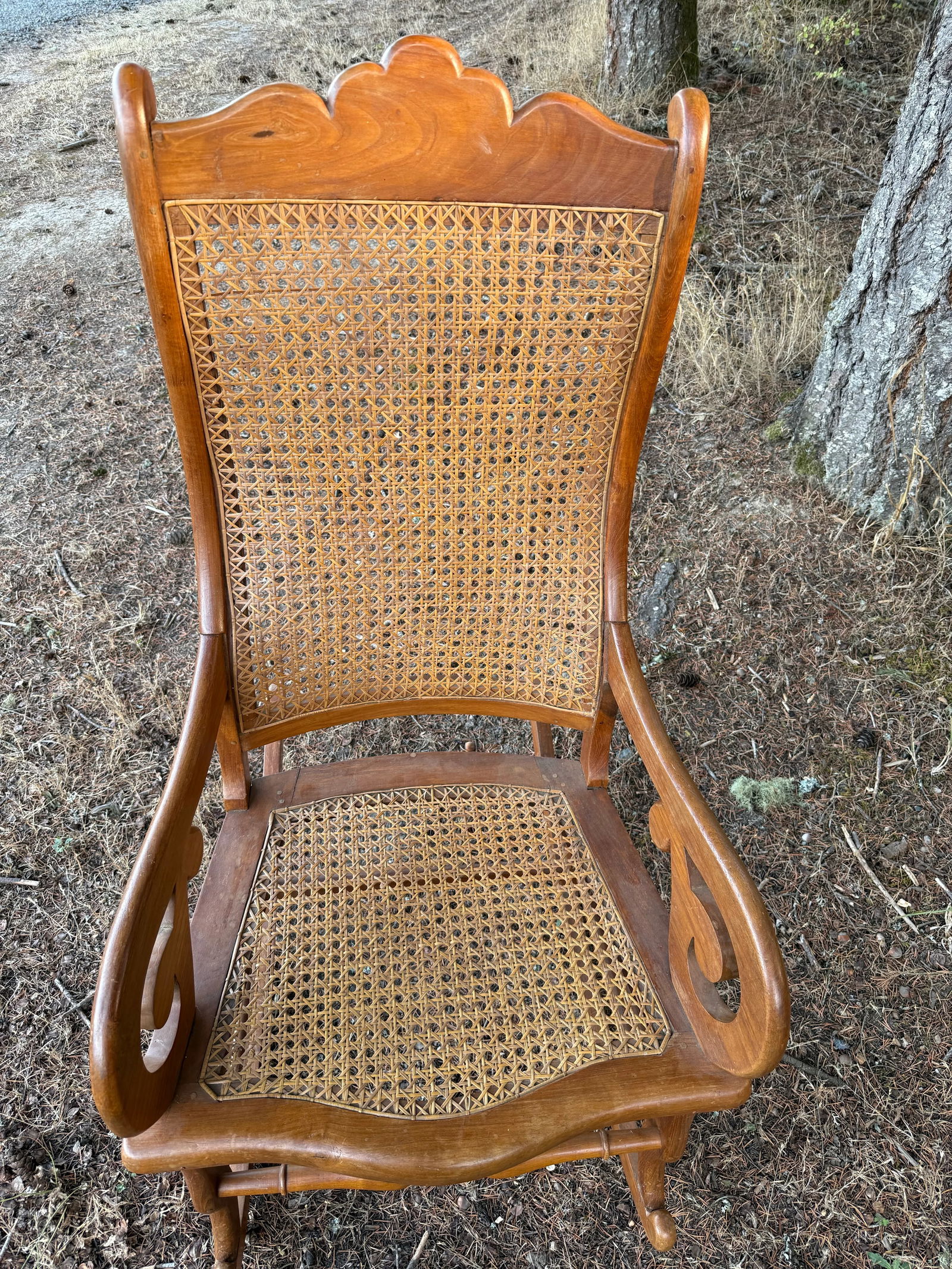 Late 19th Century Cane Back Tiger Maple Rocking Chair - 4