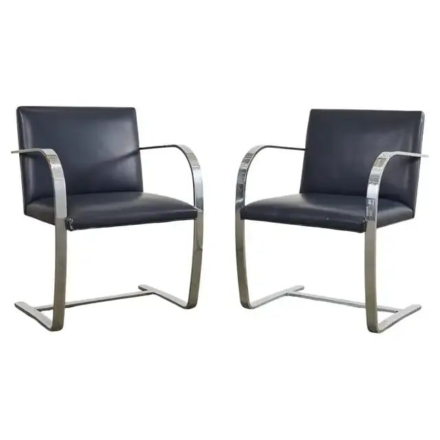 Mid 20th Century Pair of Mies Van Der Rohe for Knoll Flat Bar Brno Chairs - 12