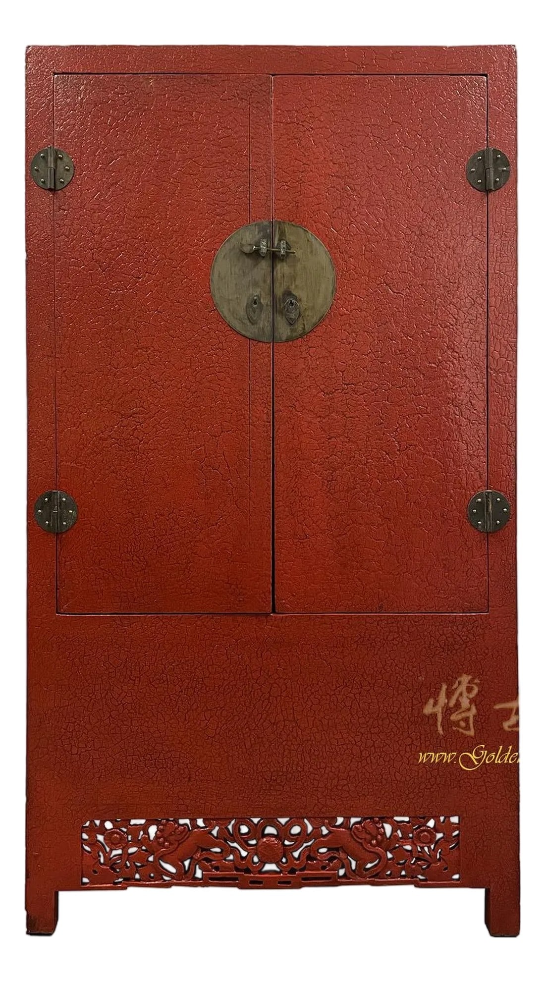 Late 19th Century Antique Chinese Red Lacquered Cabinet, Armoire, Wardrobe (1 of 10)