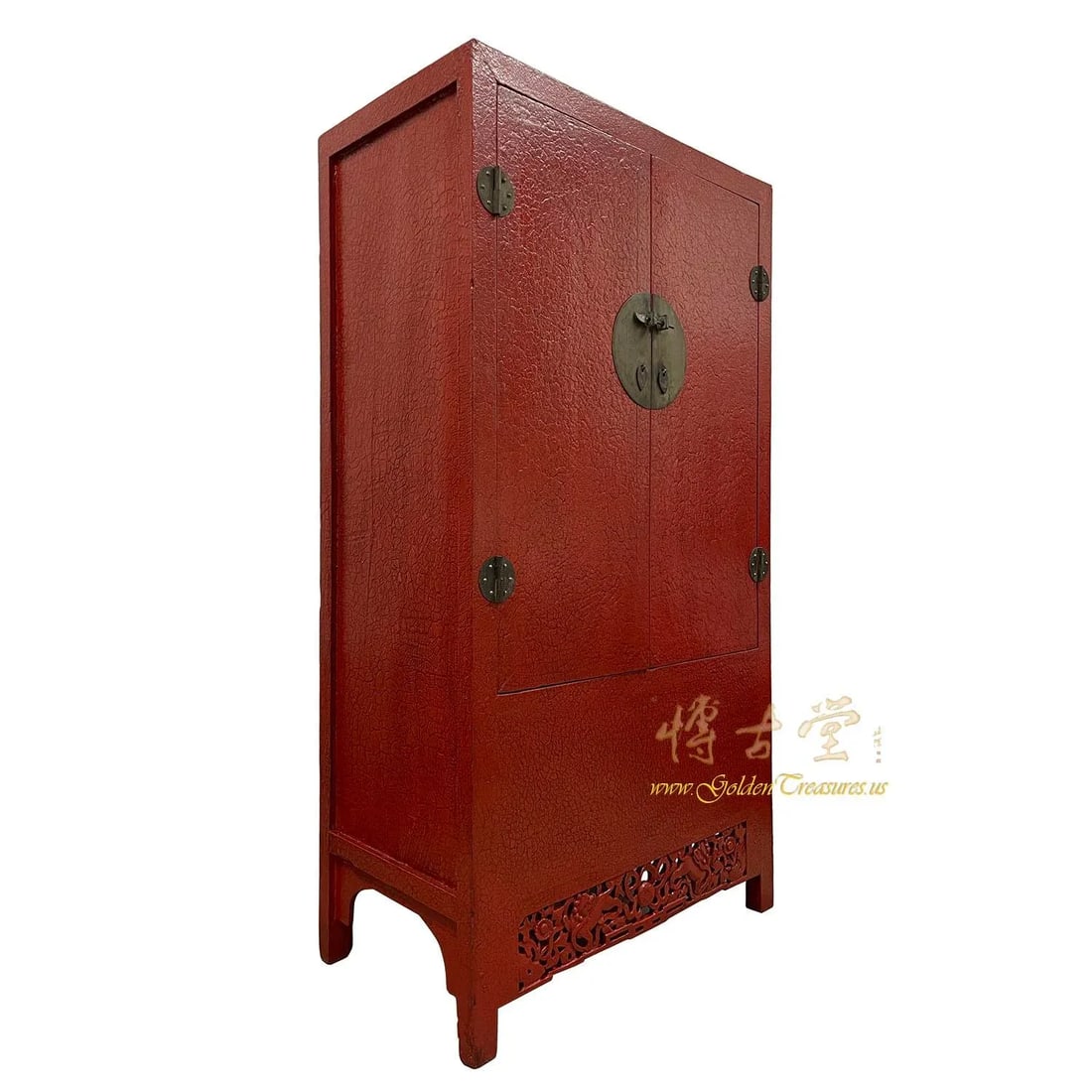 Late 19th Century Antique Chinese Red Lacquered Cabinet, Armoire, Wardrobe - 2