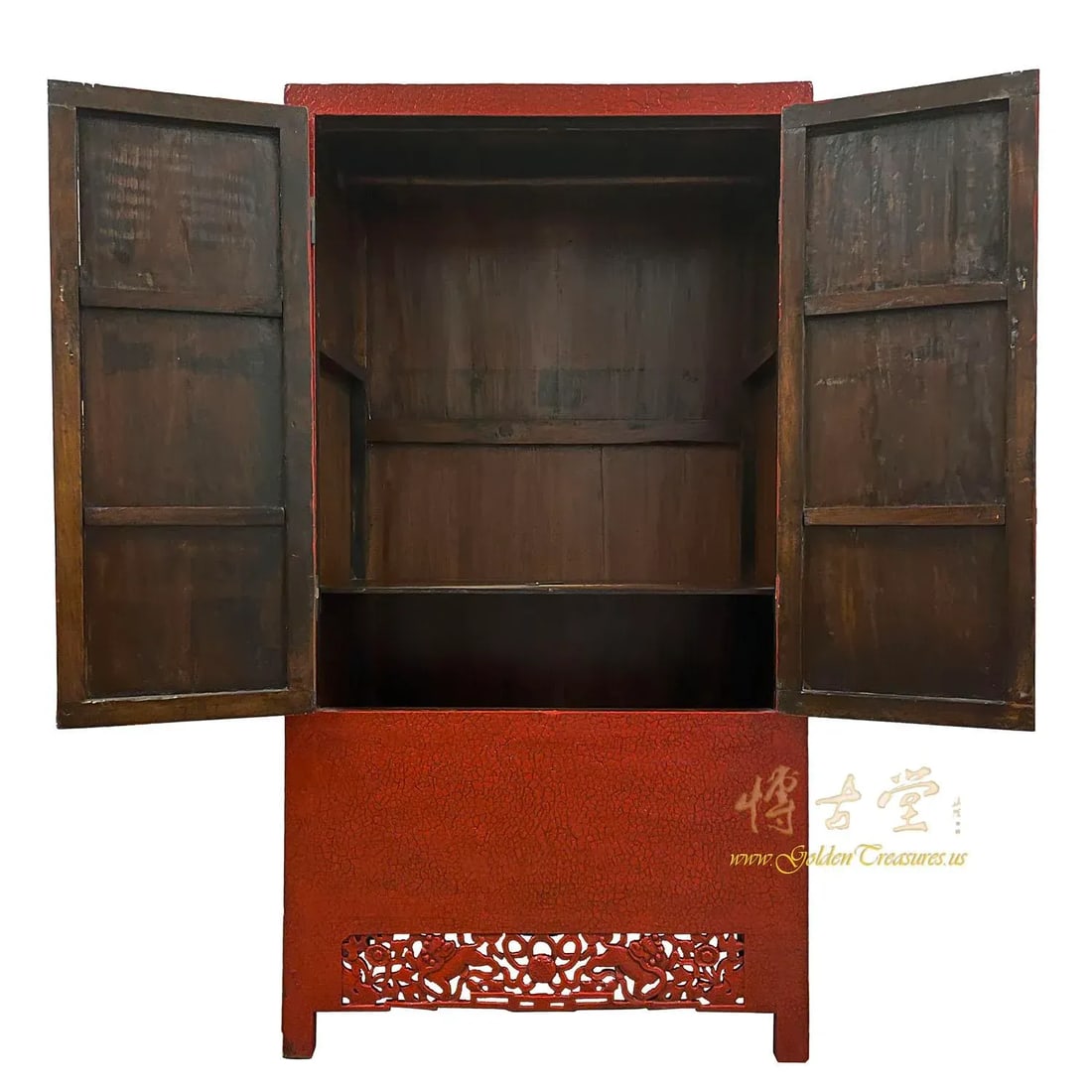 Late 19th Century Antique Chinese Red Lacquered Cabinet, Armoire, Wardrobe - 3