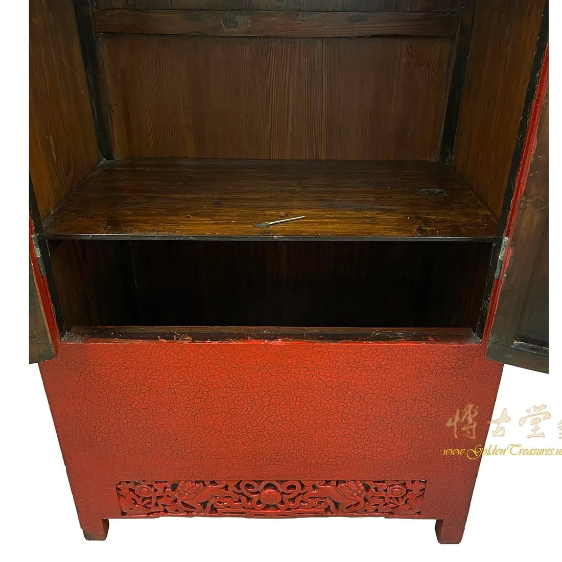 Late 19th Century Antique Chinese Red Lacquered Cabinet, Armoire, Wardrobe - 5