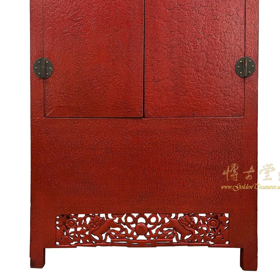 Late 19th Century Antique Chinese Red Lacquered Cabinet, Armoire, Wardrobe - 8