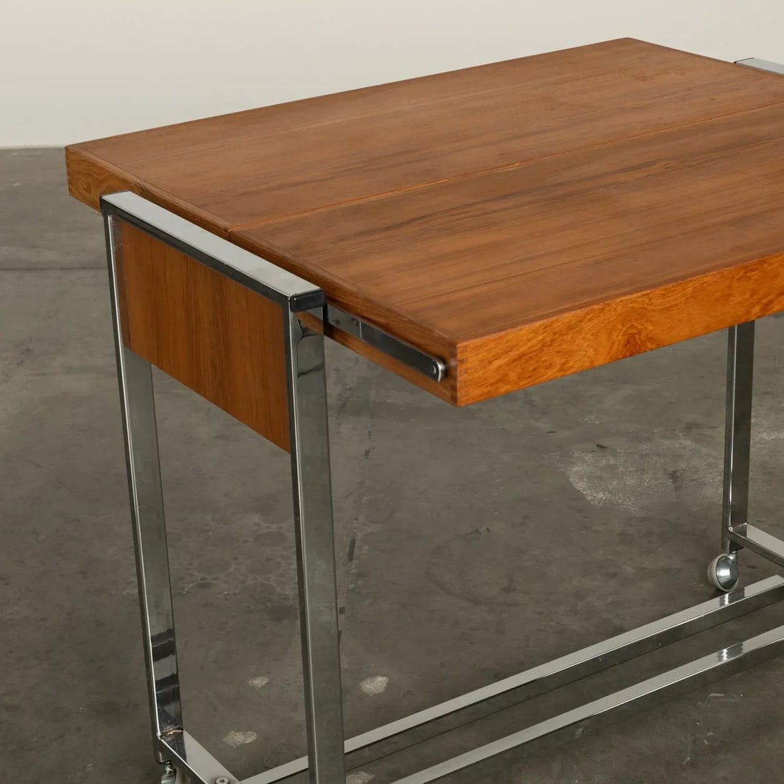 1960s Teak and Chrome Serving Bar Cart Multipurpose Convertible Breakfast Table, Desk, Work Surface - 12