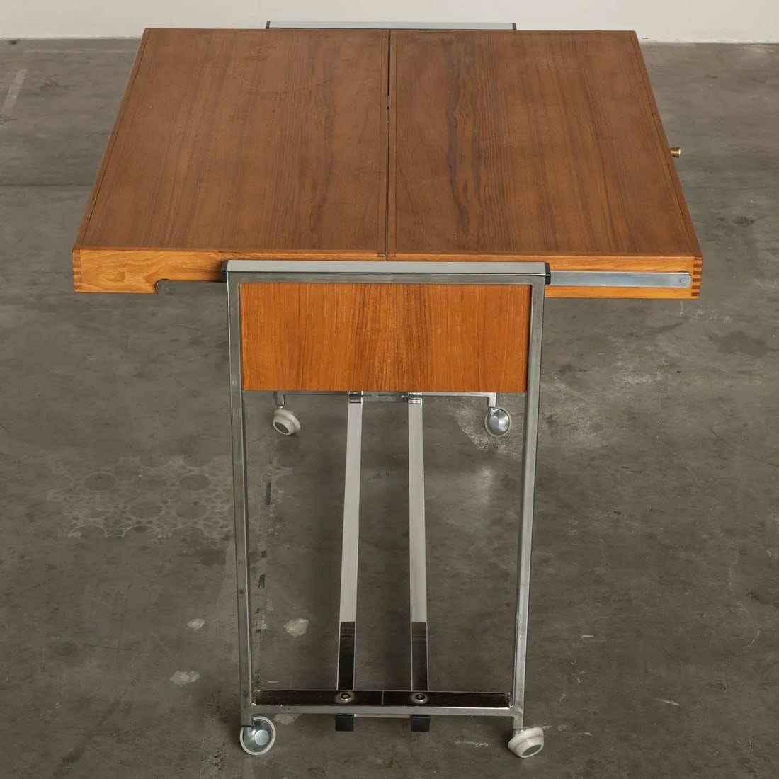 1960s Teak and Chrome Serving Bar Cart Multipurpose Convertible Breakfast Table, Desk, Work Surface - 13