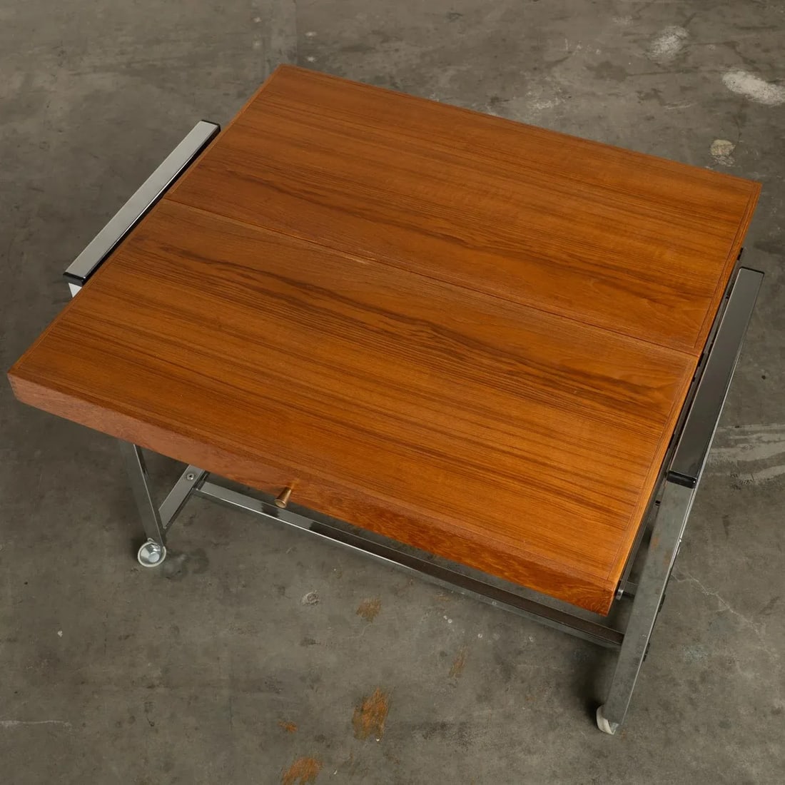 1960s Teak and Chrome Serving Bar Cart Multipurpose Convertible Breakfast Table, Desk, Work Surface - 15