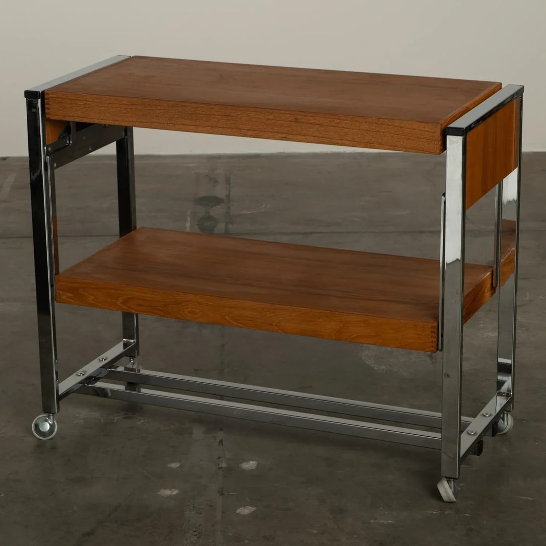 1960s Teak and Chrome Serving Bar Cart Multipurpose Convertible Breakfast Table, Desk, Work Surface - 17