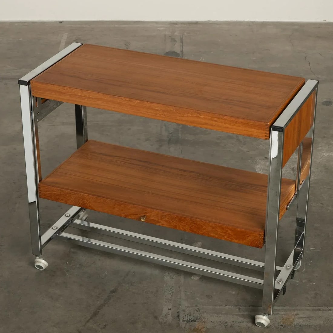 1960s Teak and Chrome Serving Bar Cart Multipurpose Convertible Breakfast Table, Desk, Work Surface - 2