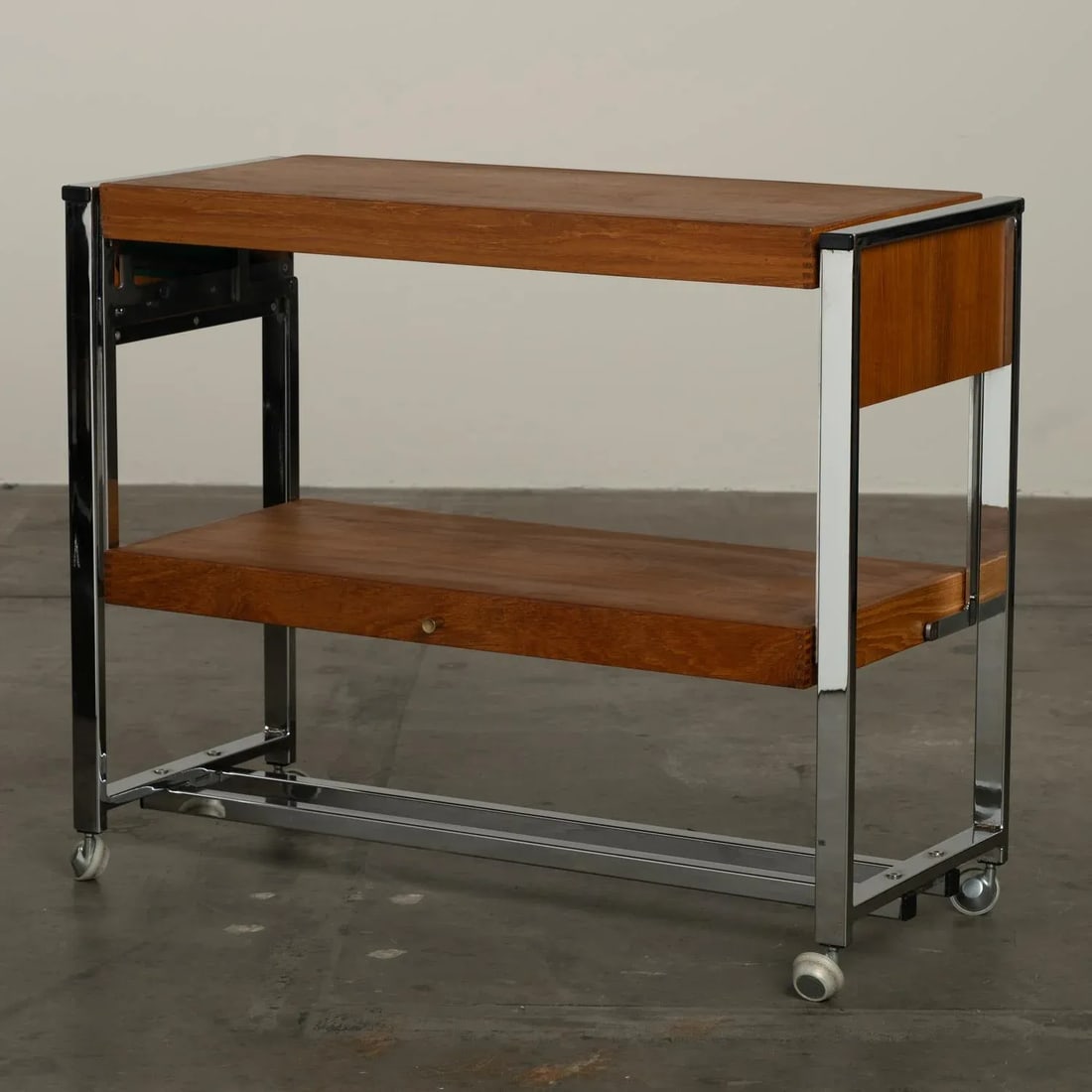 1960s Teak and Chrome Serving Bar Cart Multipurpose Convertible Breakfast Table, Desk, Work Surface - 3