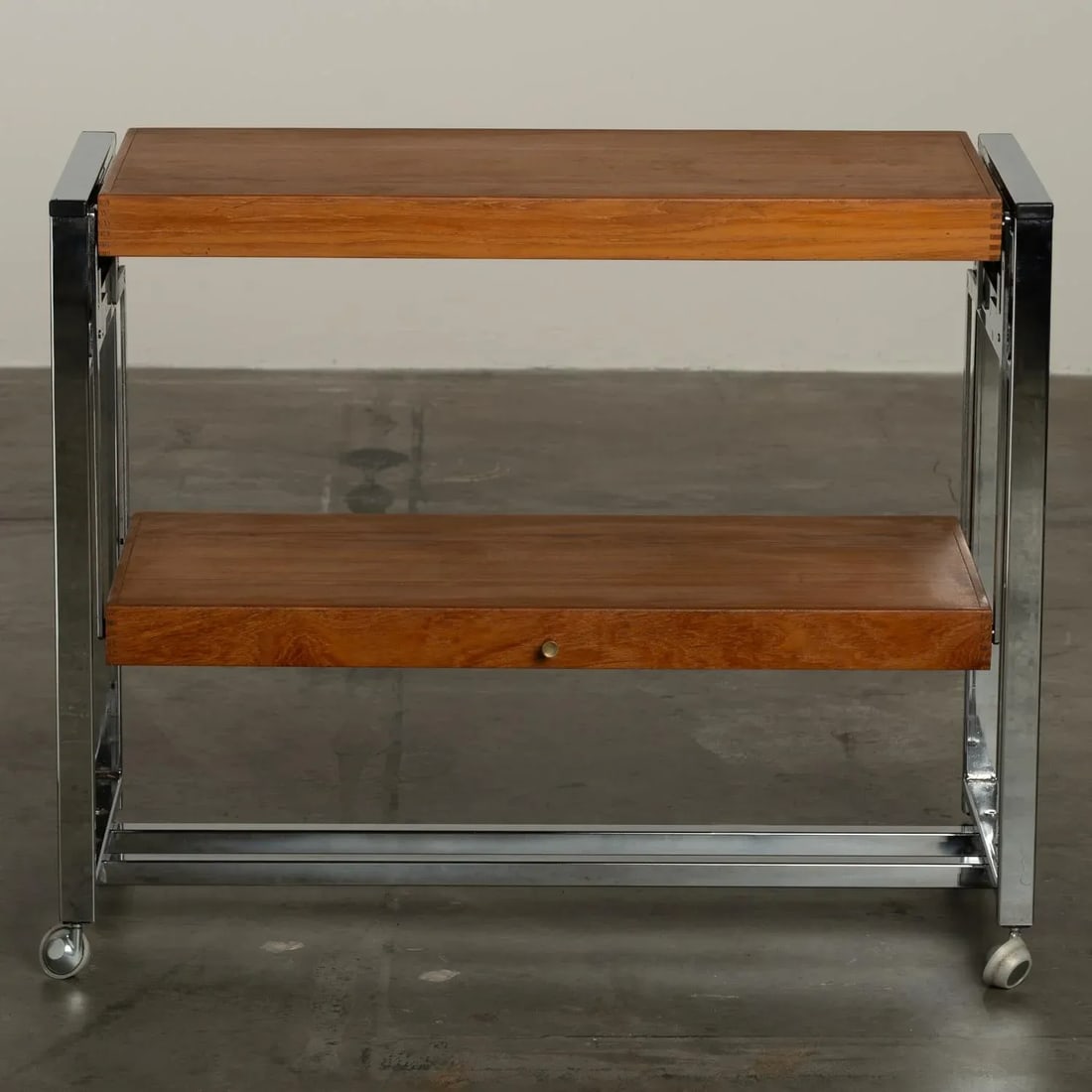 1960s Teak and Chrome Serving Bar Cart Multipurpose Convertible Breakfast Table, Desk, Work Surface - 4