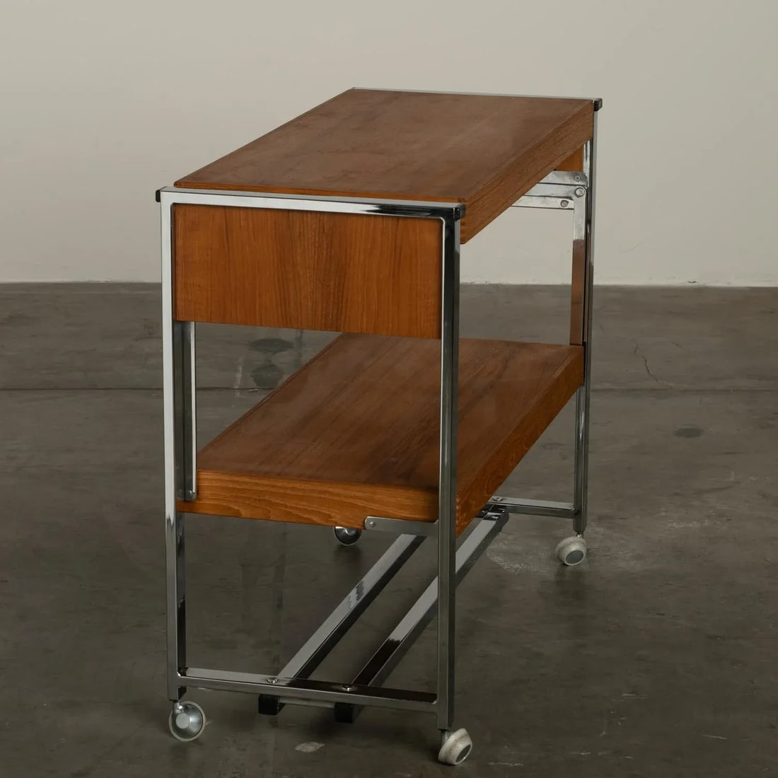 1960s Teak and Chrome Serving Bar Cart Multipurpose Convertible Breakfast Table, Desk, Work Surface - 6