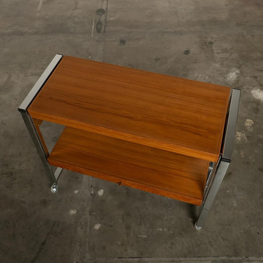 1960s Teak and Chrome Serving Bar Cart Multipurpose Convertible Breakfast Table, Desk, Work Surface - 8