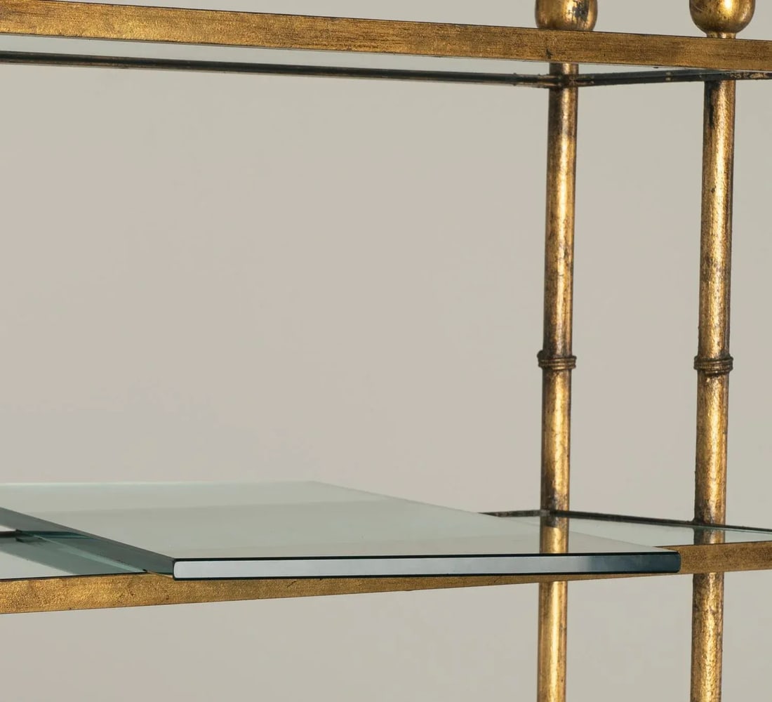 1950s Gilt Iron & Glass Faux Bamboo Freestanding Étagère Bookcase Shelf Hollywood Regency - 10