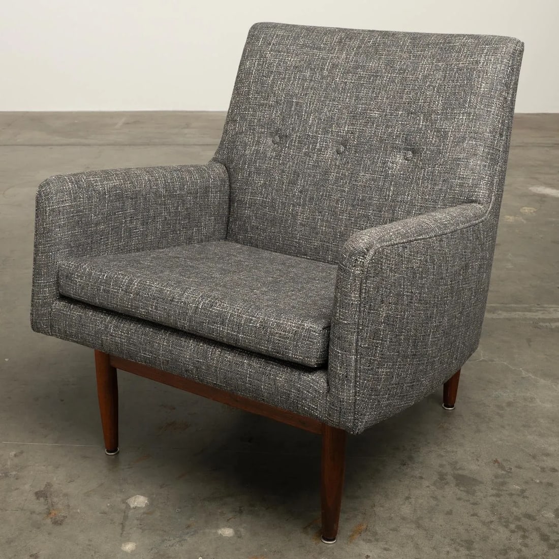 1950s Jens Risom Signed Club Lounge Chairs Walnut With New Knoll Textile Upholstery - A Pair - 6