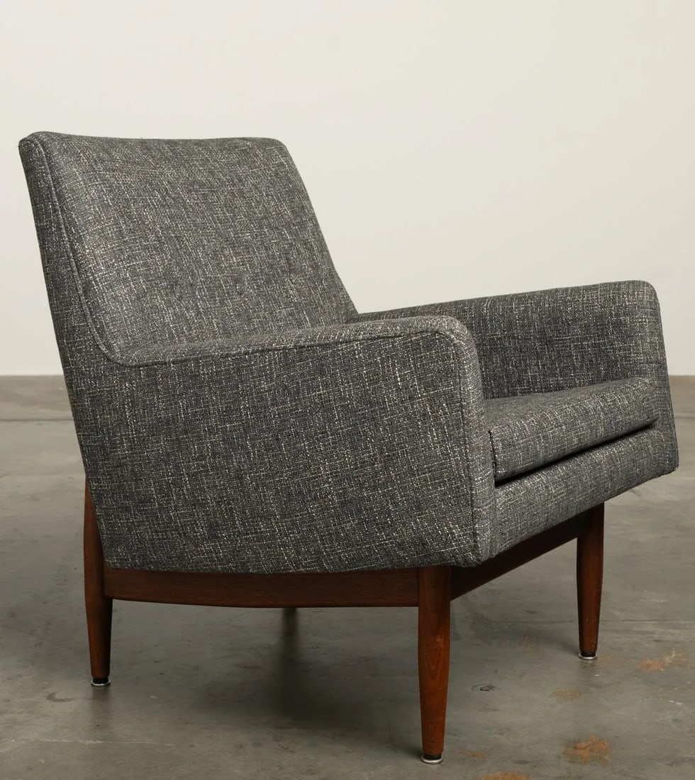 1950s Jens Risom Signed Club Lounge Chairs Walnut With New Knoll Textile Upholstery - A Pair - 9