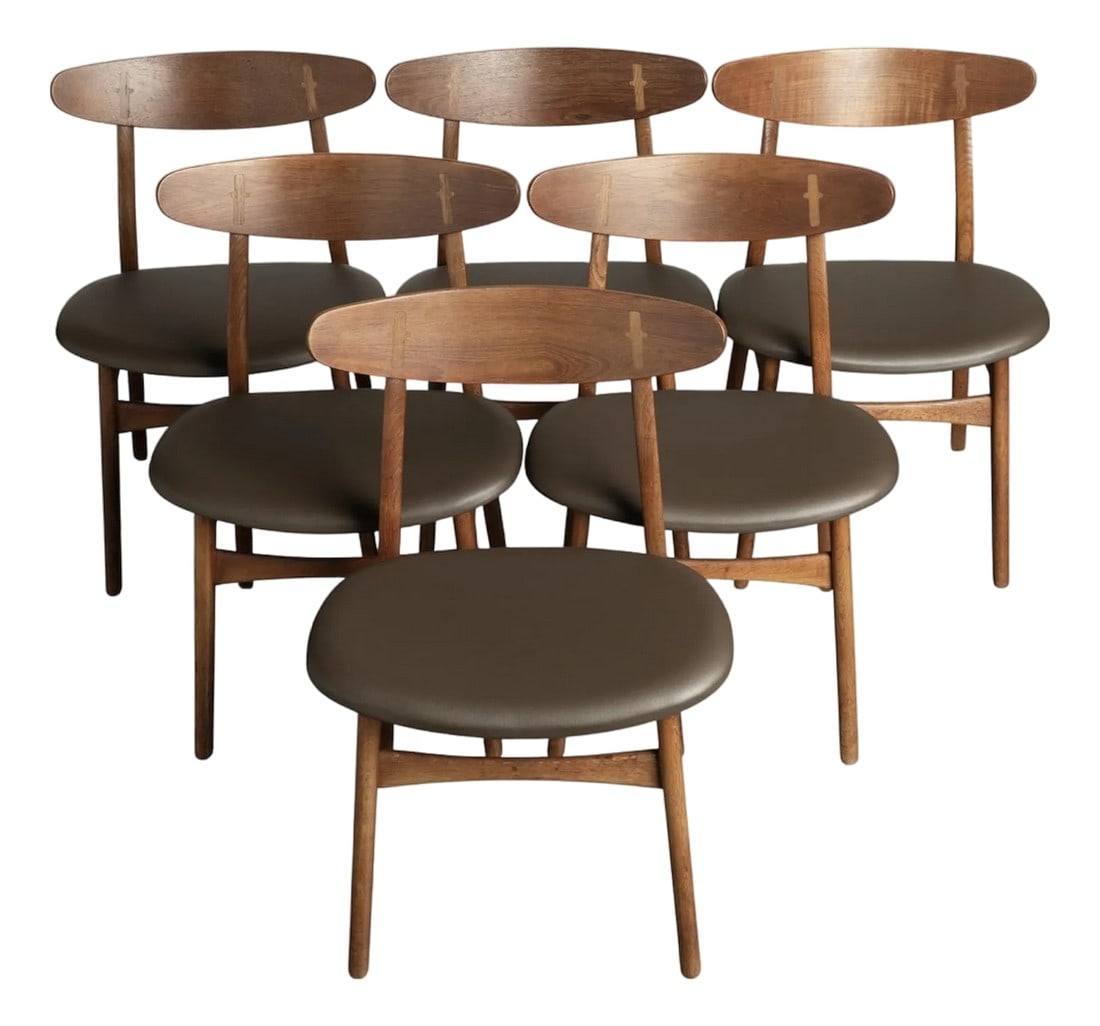 1960s Hans Wegner Ch30 Dining Chairs Set of 6 With New Vegan Friendly Faux Leather Upholstery (1 of 13)