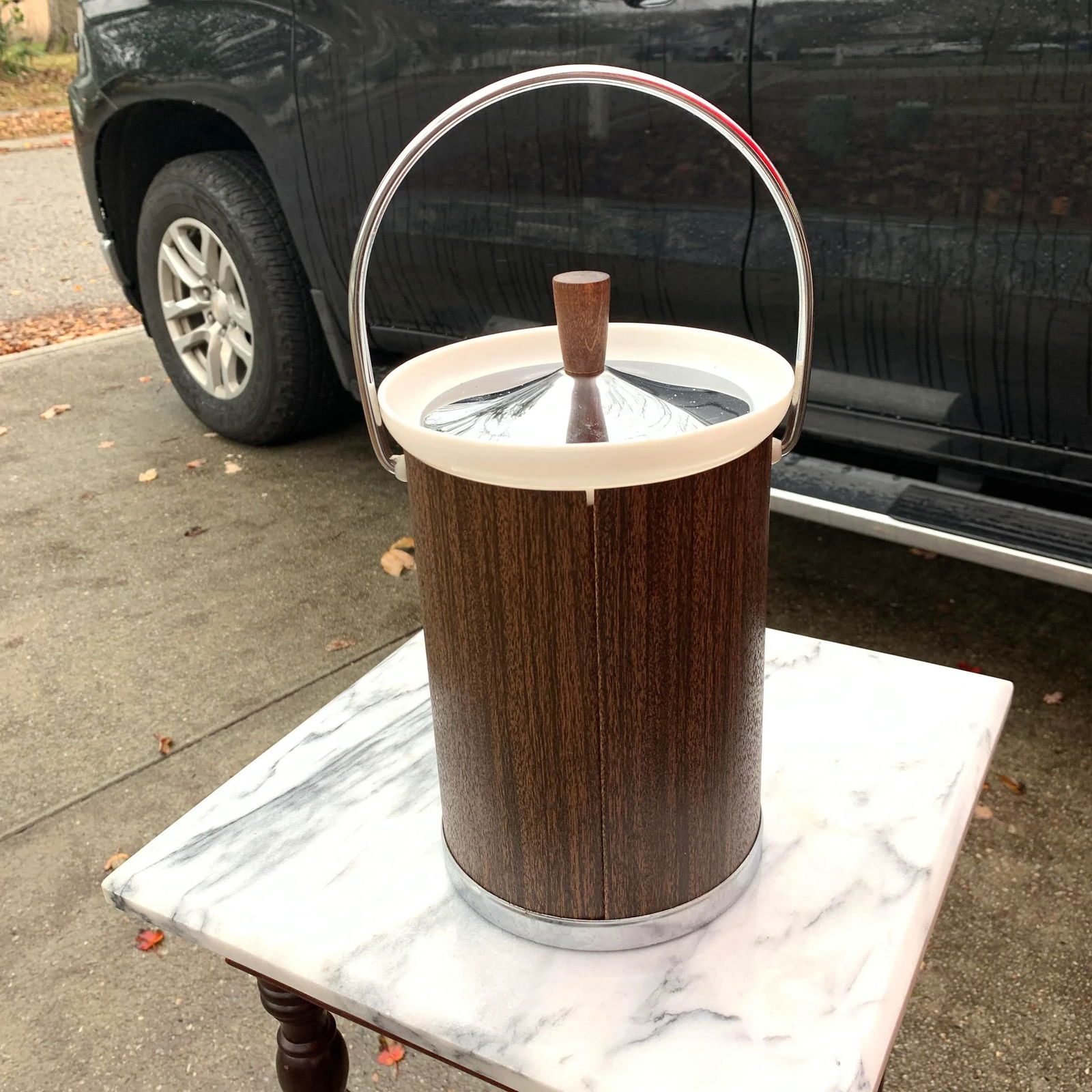 Mid-Century Kromex Faux Wood Ice Bucket With Lid- Two Pieces - 6