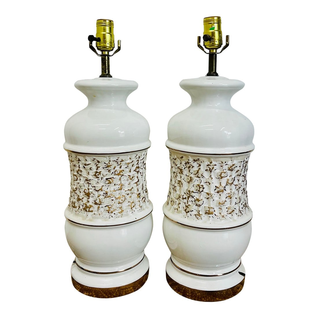 Mid 20th Century MCM Hollywood Regency Ceramic White & Gold Lamp Pair (1 of 4)