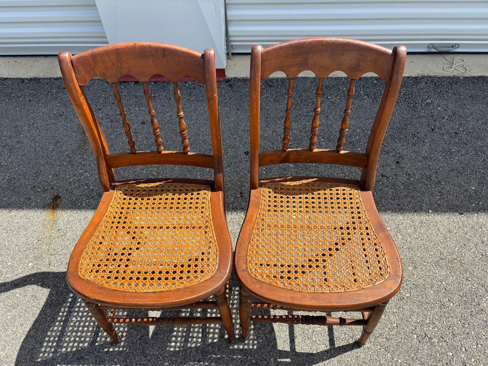 Antique Early American Oak Cane Seat Dining Chairs, Set of Two - 2