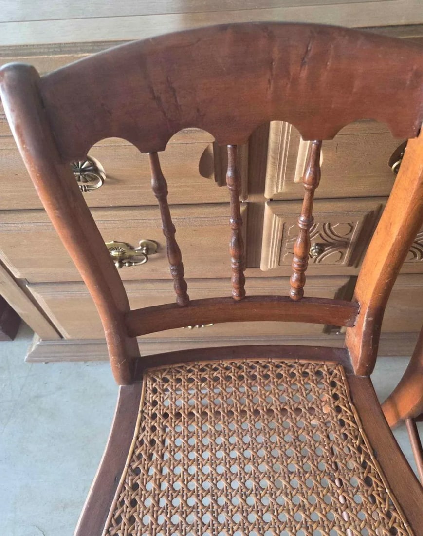 Antique Early American Oak Cane Seat Dining Chairs, Set of Two - 3