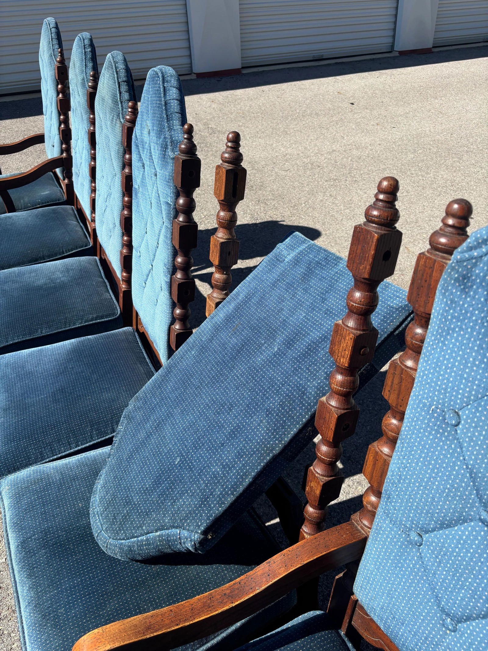 Late 19th Century Edwardian Walnut Upholstered Blue Button-Back Dining Chairs, Set of 6 - 8