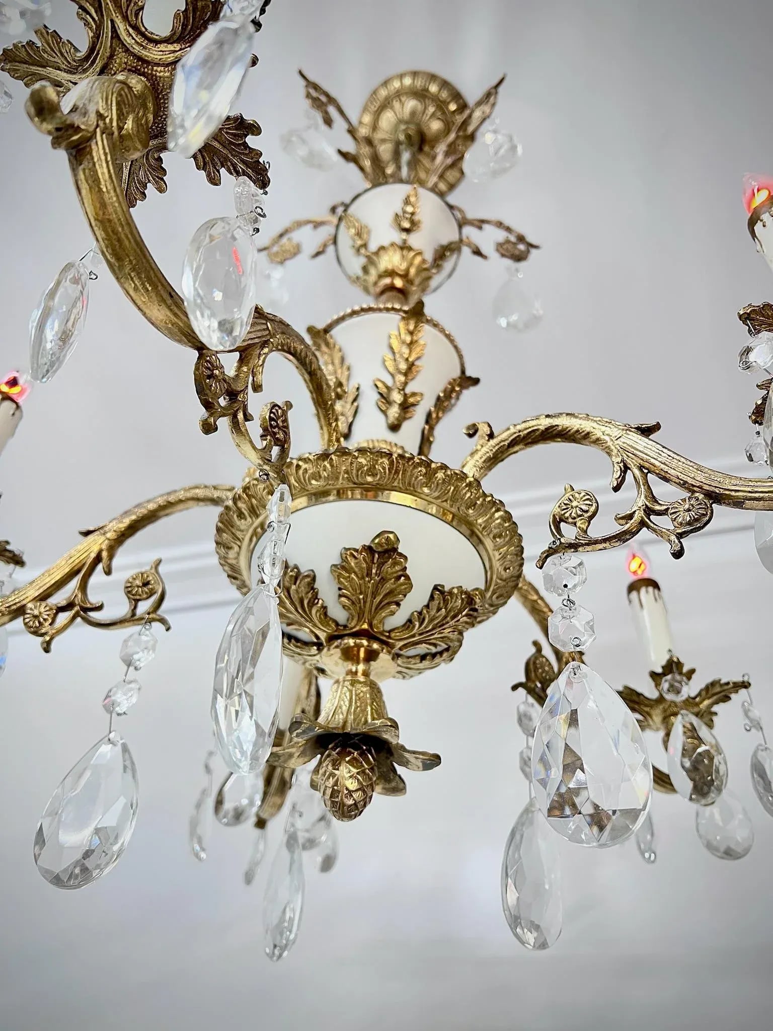 Mid 20th Century Rare Vintage Spanish MCM Brass & Crystal 5-Arm Chandelier - 3