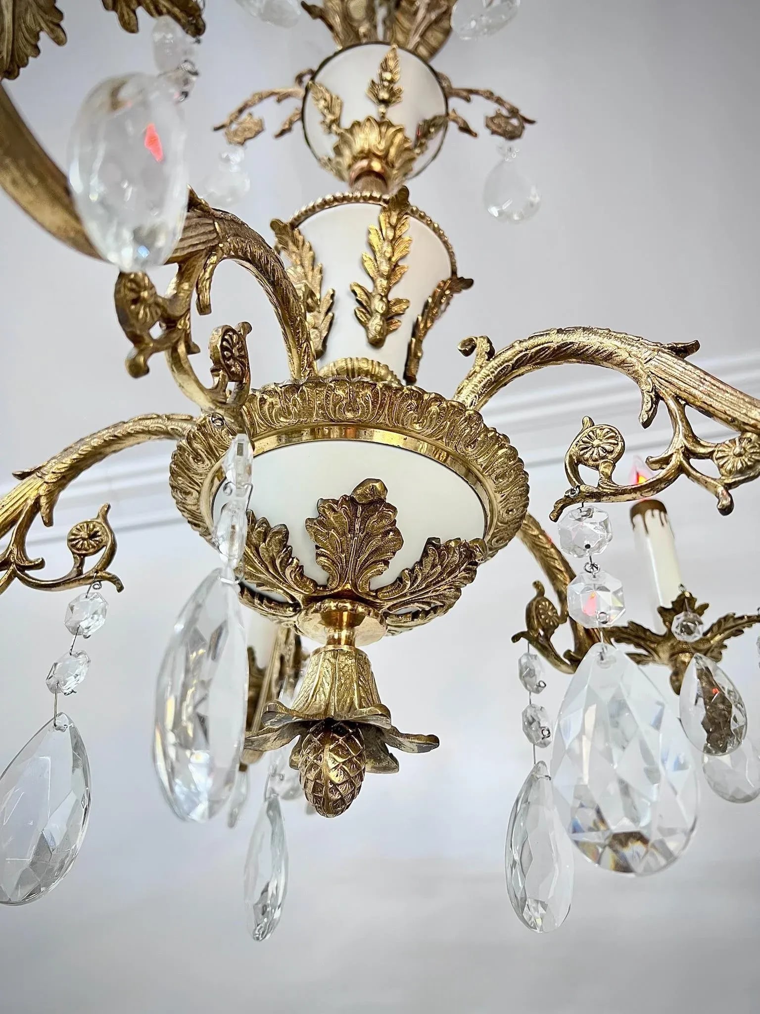 Mid 20th Century Rare Vintage Spanish MCM Brass & Crystal 5-Arm Chandelier - 5