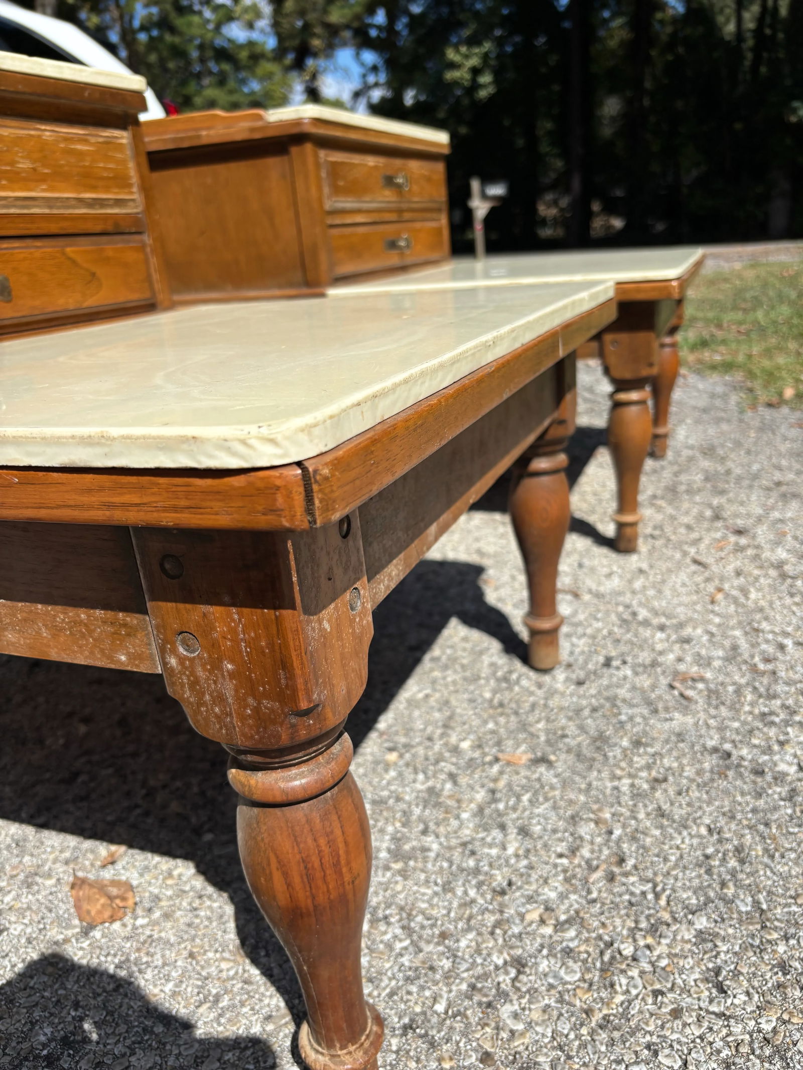 Midcentury Marble Top Step-Back End Tables, Set of Two - 7