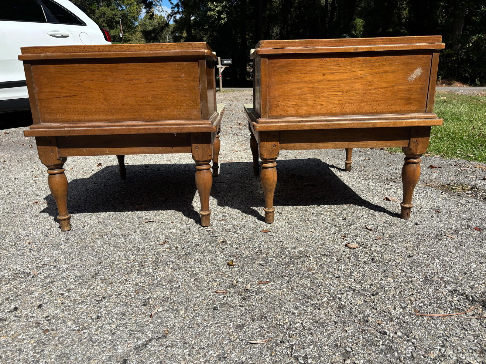 Midcentury Marble Top Step-Back End Tables, Set of Two - 8