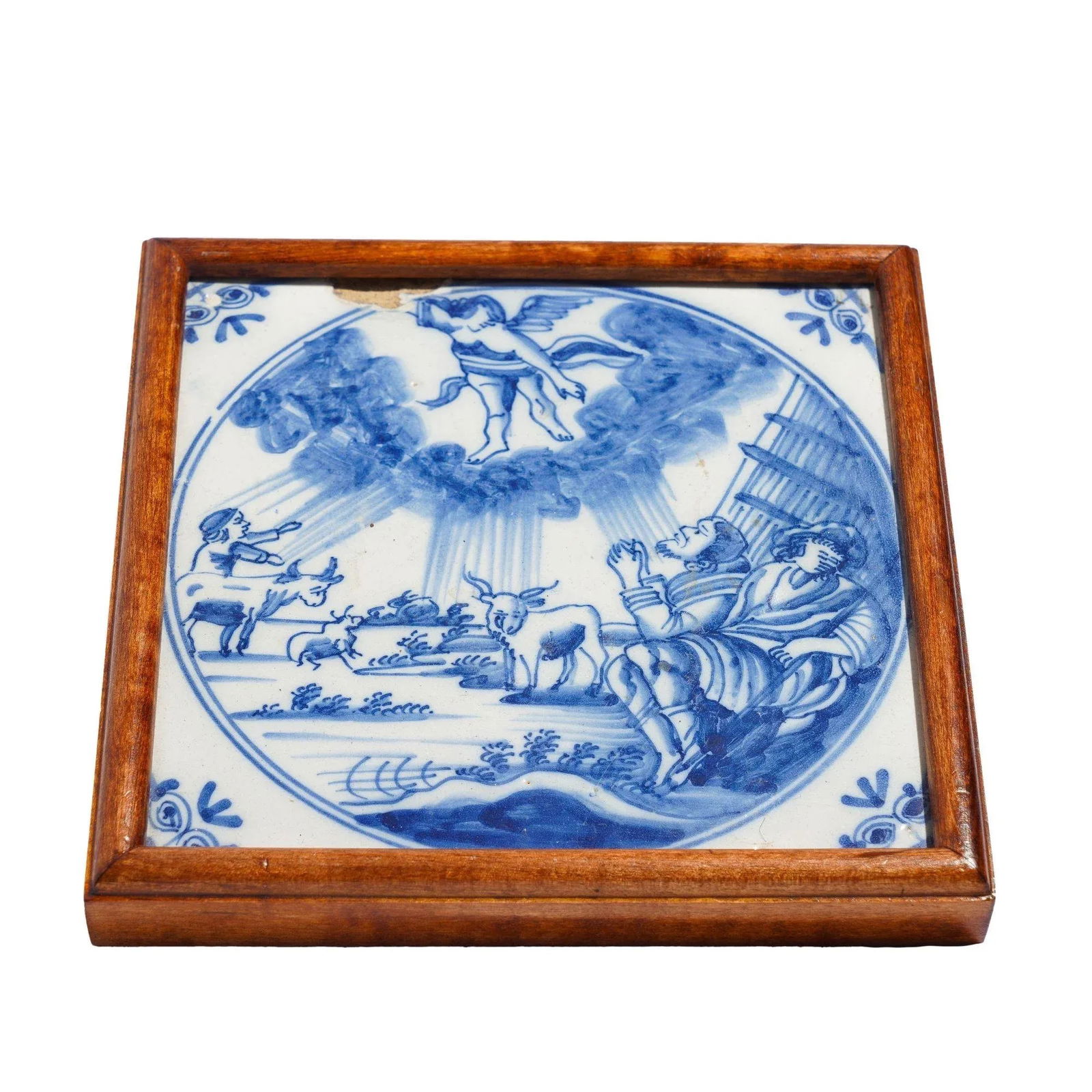 Framed Delft Tile of the Annunciation, C. 1600's - 2