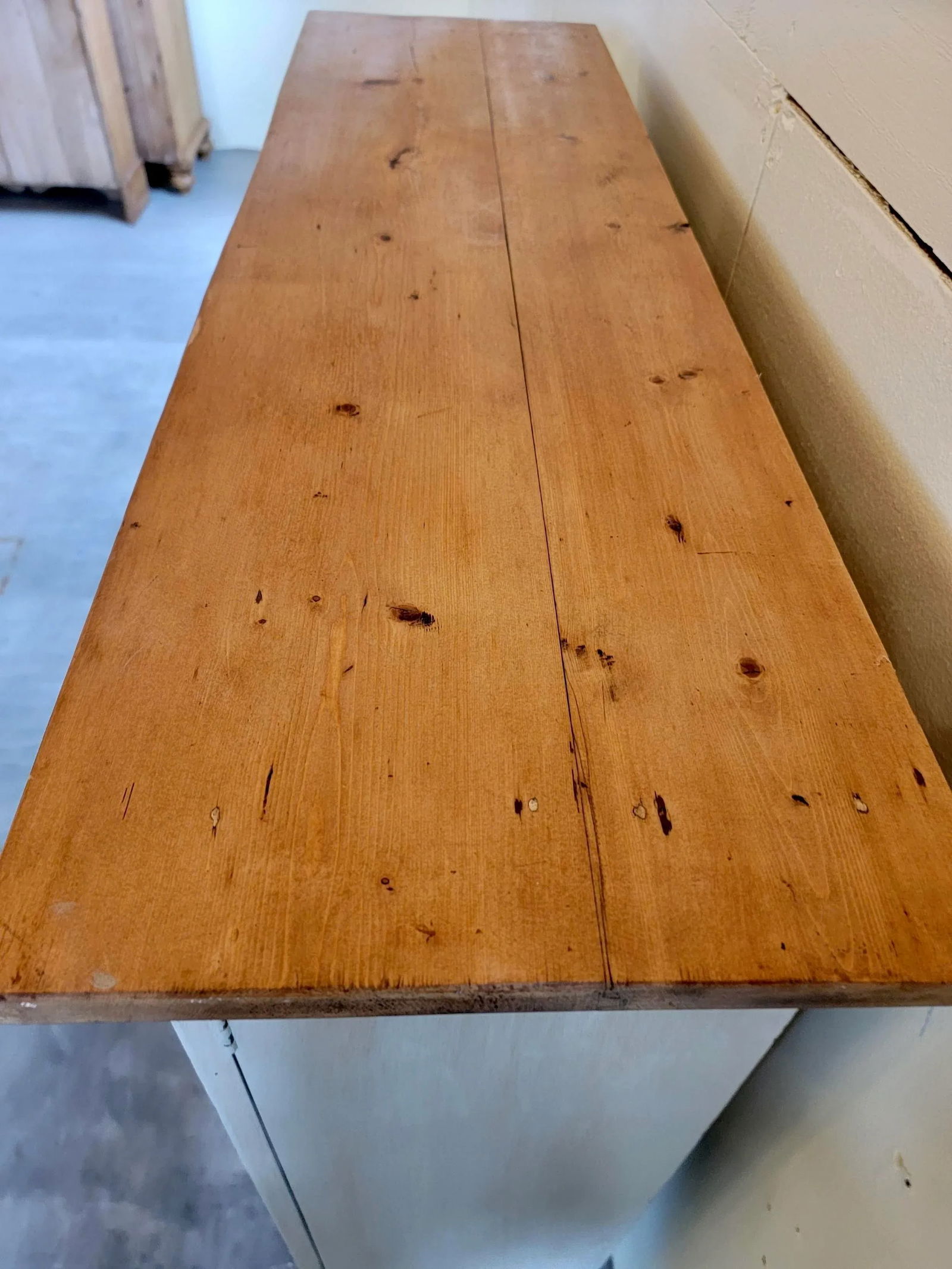 Antique Painted 2 Door Cupboard With Natural Pine Top and Original Key From England - Circa 1890 - 6