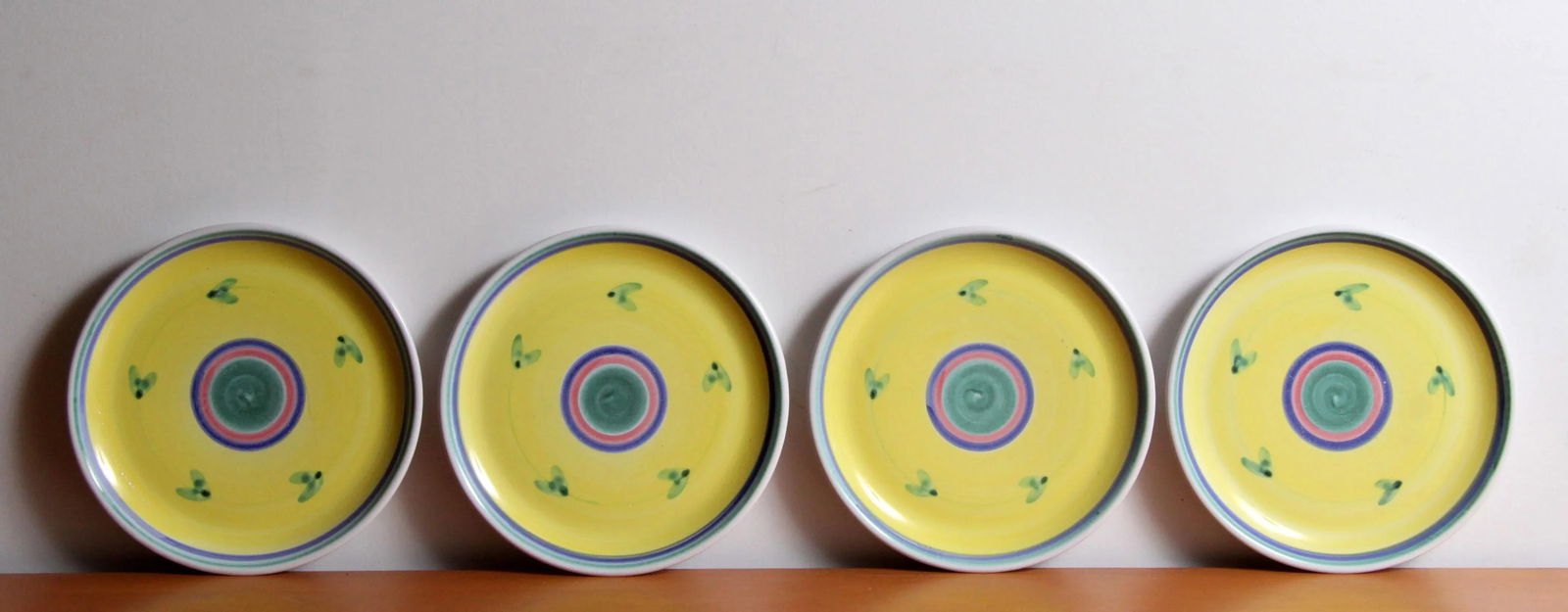 Vintage Italian Yellow Faience Hand Painted Dinner Plates - Set of 4 - 4