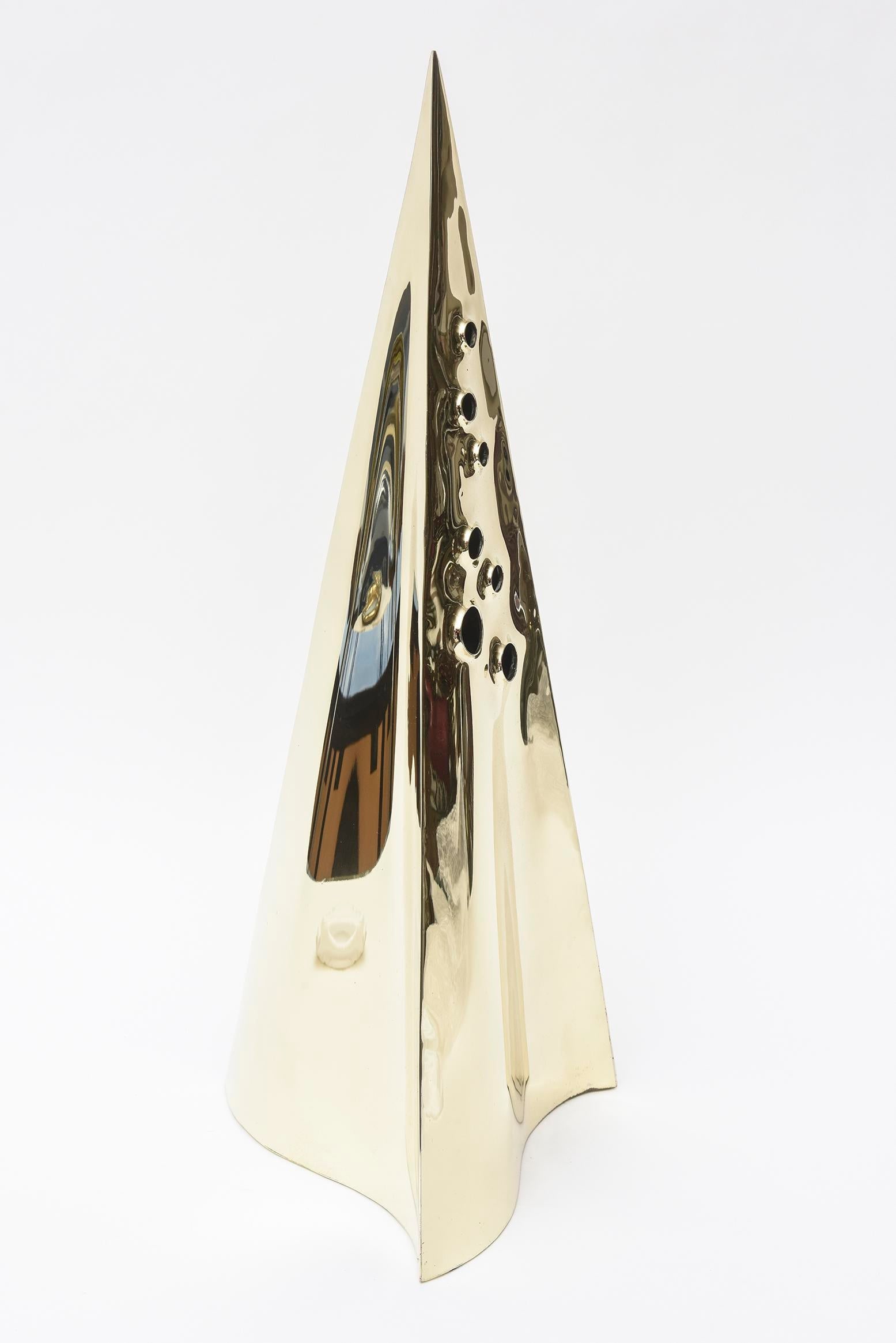 Vintage Pyramid Brass Triangle Sculpture With Random Holes - 3