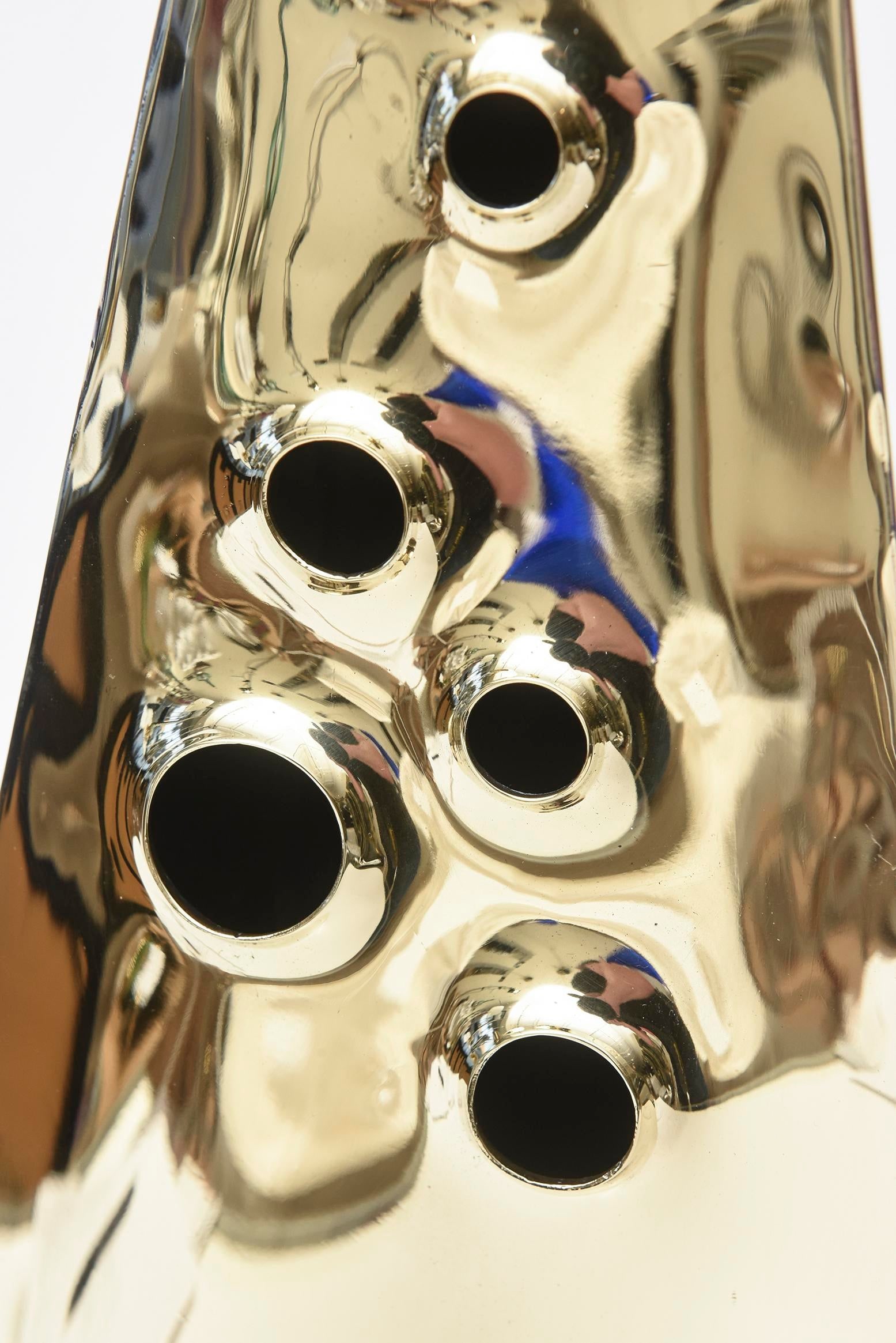 Vintage Pyramid Brass Triangle Sculpture With Random Holes - 5