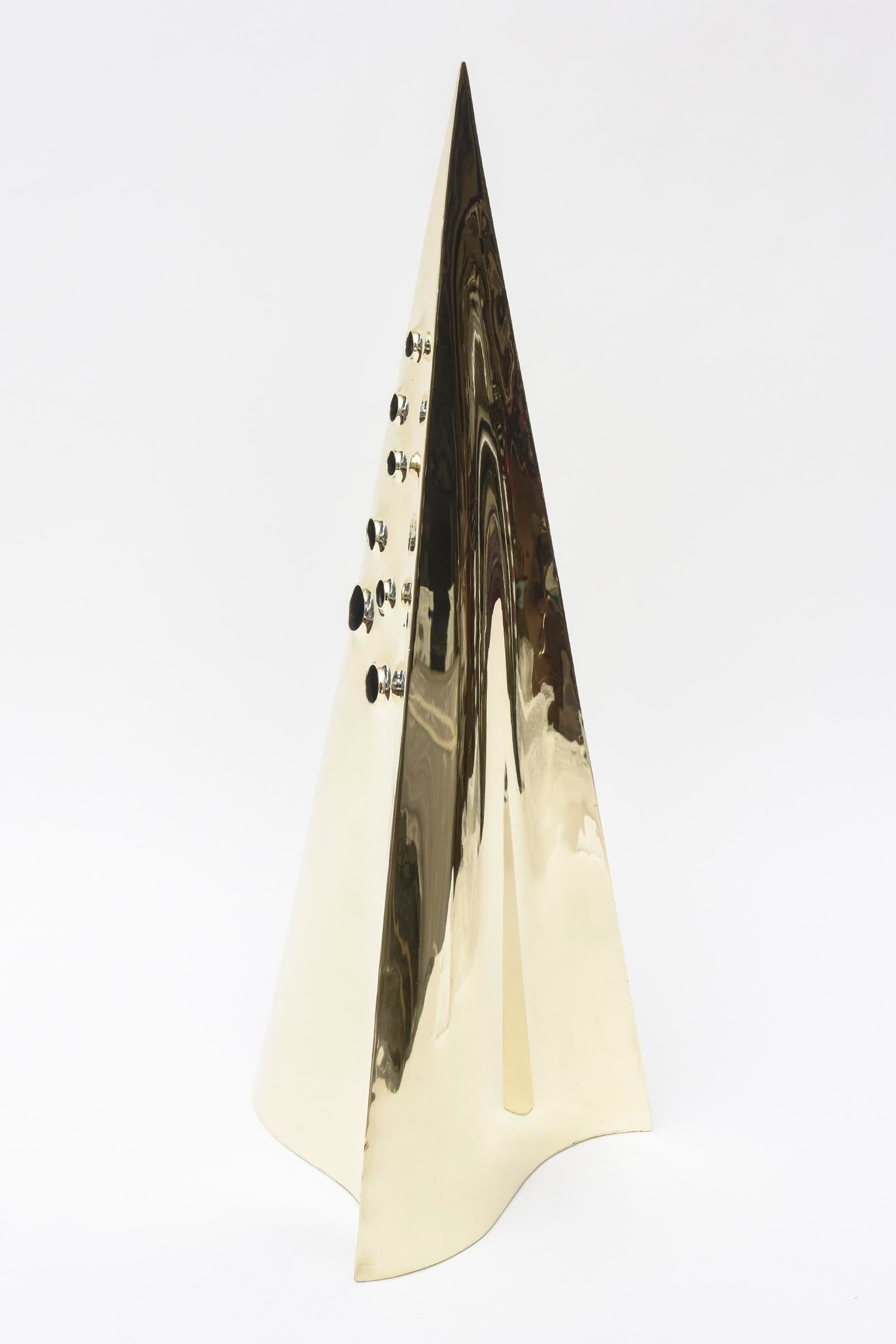 Vintage Pyramid Brass Triangle Sculpture With Random Holes - 8