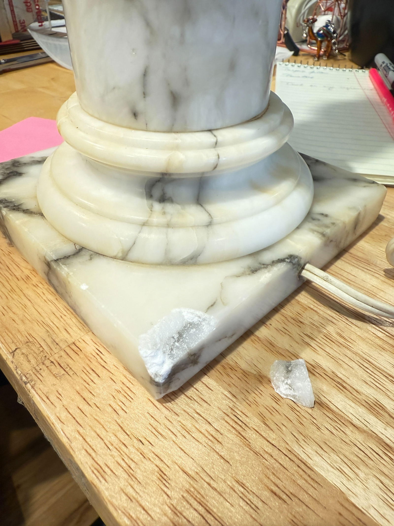 Vintage Italian Classical Carved White Marble Column Table Lamps - A Pair - 10