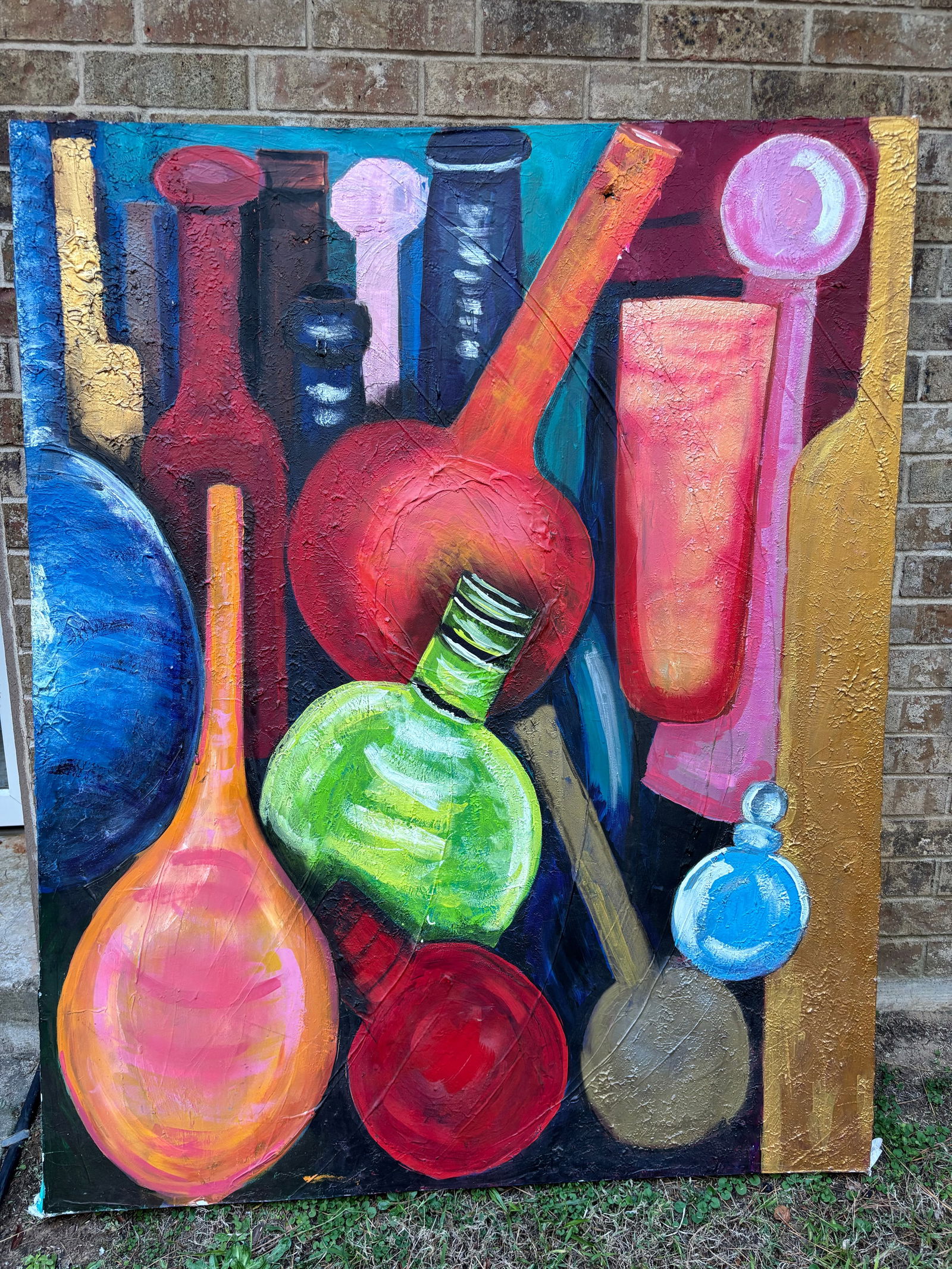 Large Scale Textured Vibrant Mid-Century Inspired Glassware Painting on Canvas - 2