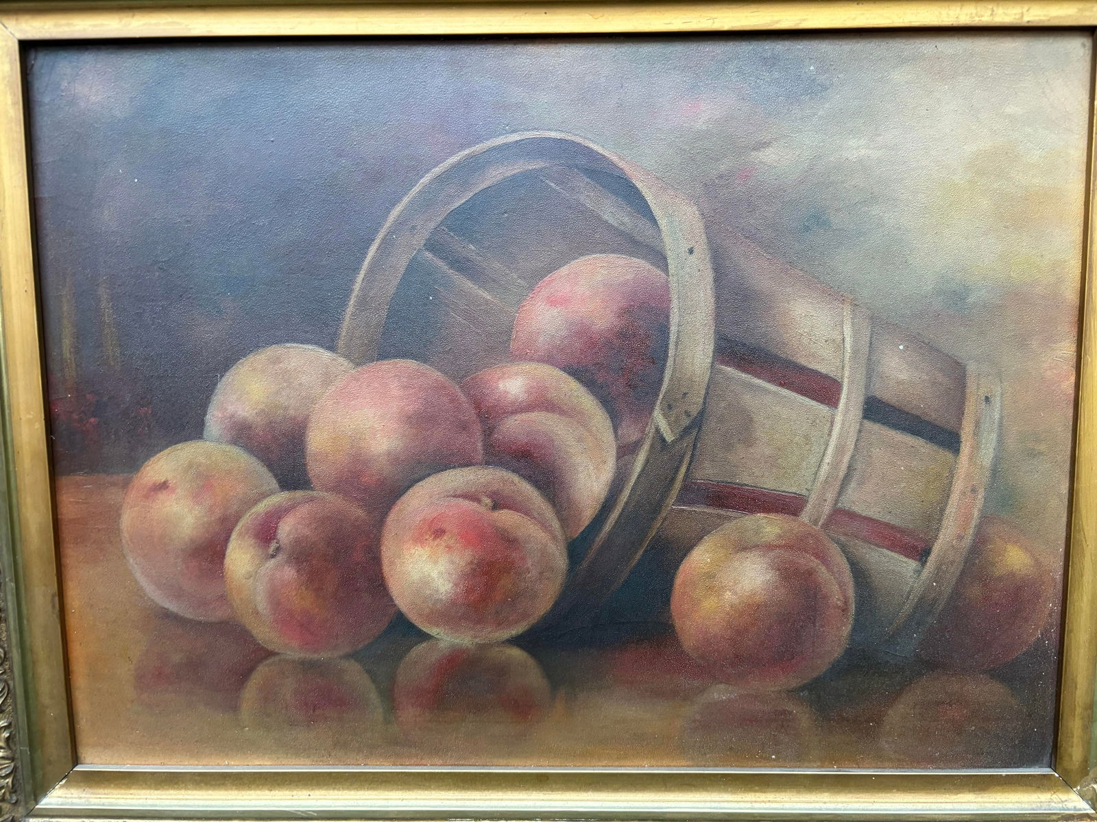 Vintage Barrel of Peaches Still Life Oil Painting, Framed - 4