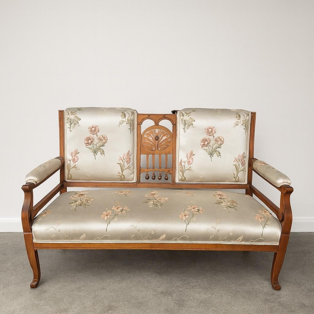 Late 19th Century Attributed Eastlake Walnut Settee with Pink Floral Upholstery - 2