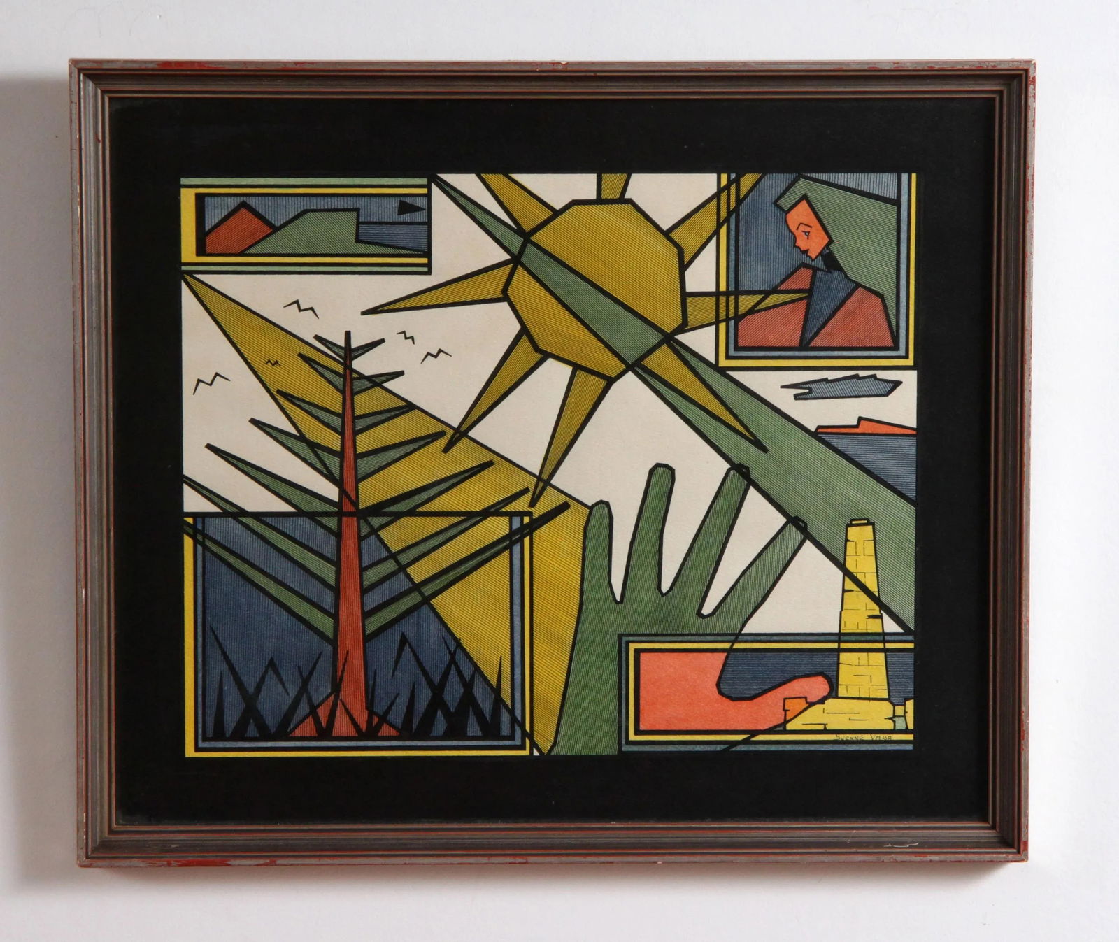 Vintage C.1975 Cubist Abstract Landscape Painting by Yvonne Vaya - 10