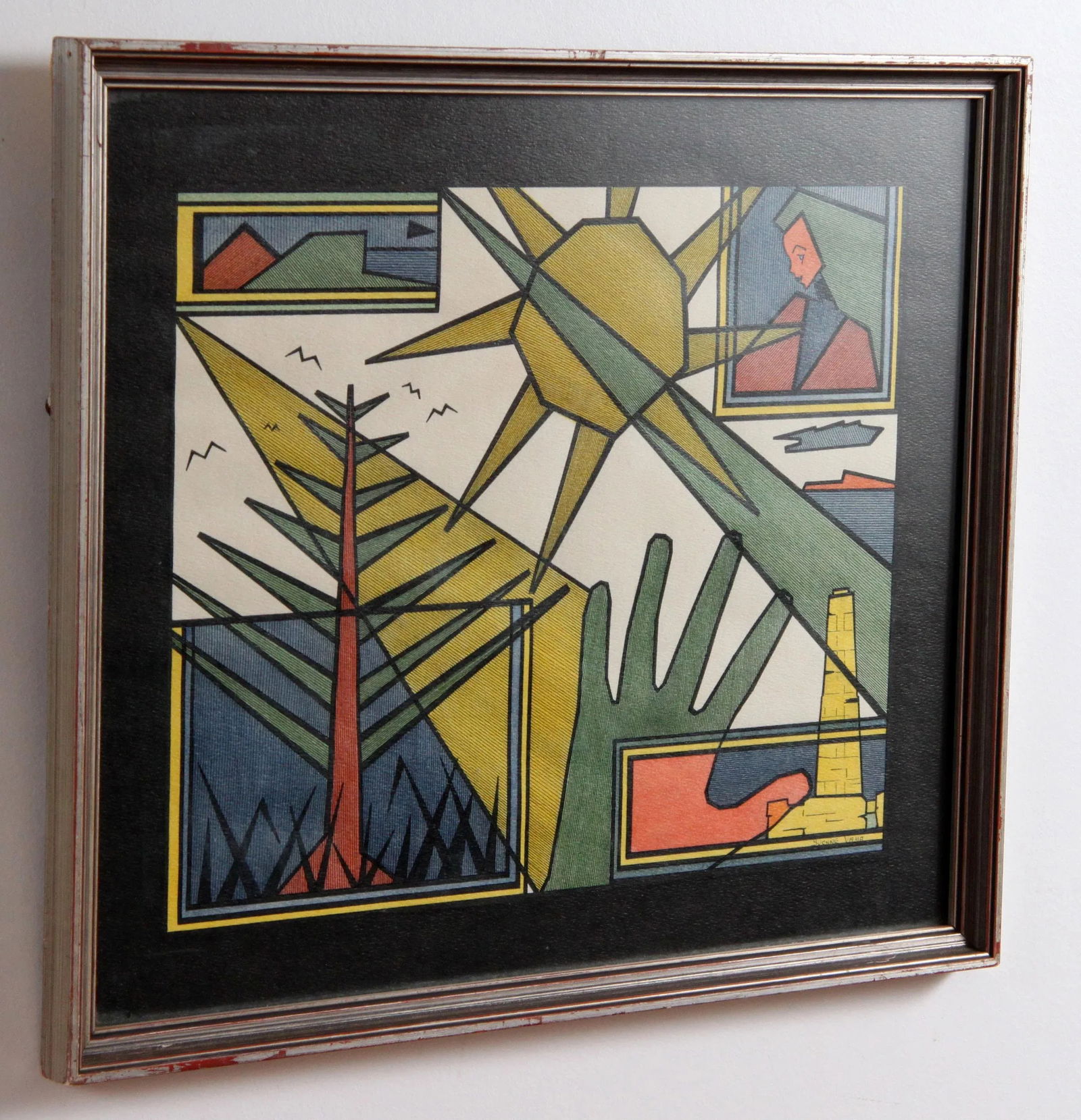 Vintage C.1975 Cubist Abstract Landscape Painting by Yvonne Vaya - 4