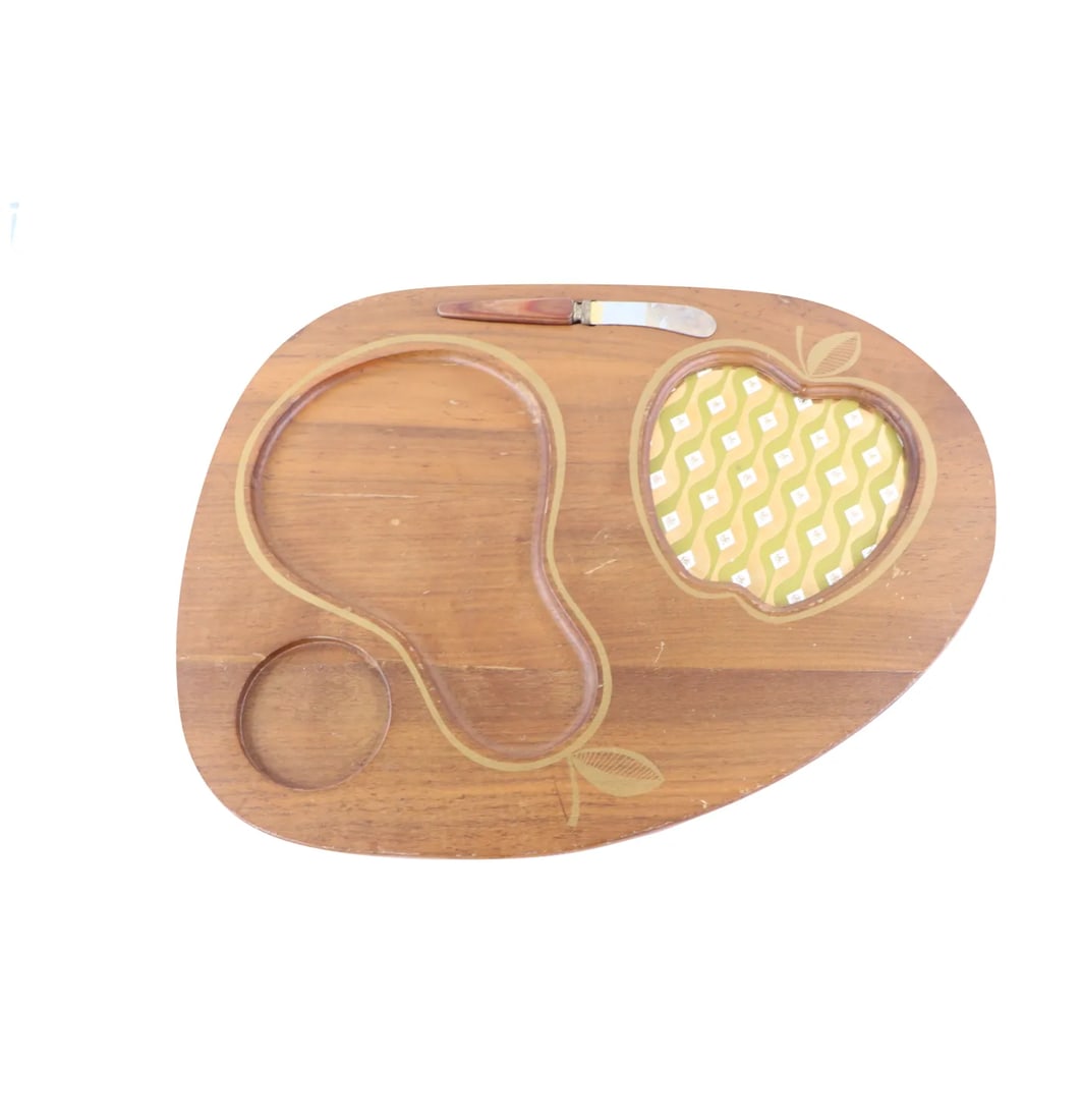 Vintage 1970s Mid-Century Modern Wood Fruit Cheese Charcuterie Board Serving Tray - 10